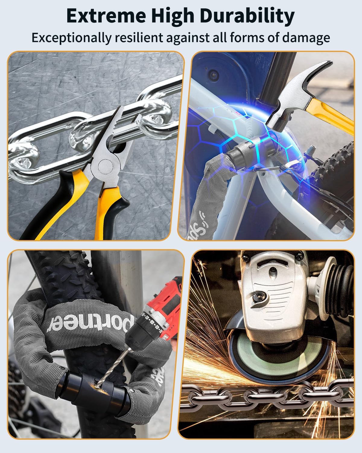 Sportneer Bike Lock Anti-Theft Bicycle Chain Lock Heavy Duty 0.32inch/8mm Thicker Motocycle Lock High Security with 2 Keys for Bike, Scooter, Moto, Door, Gate Fence