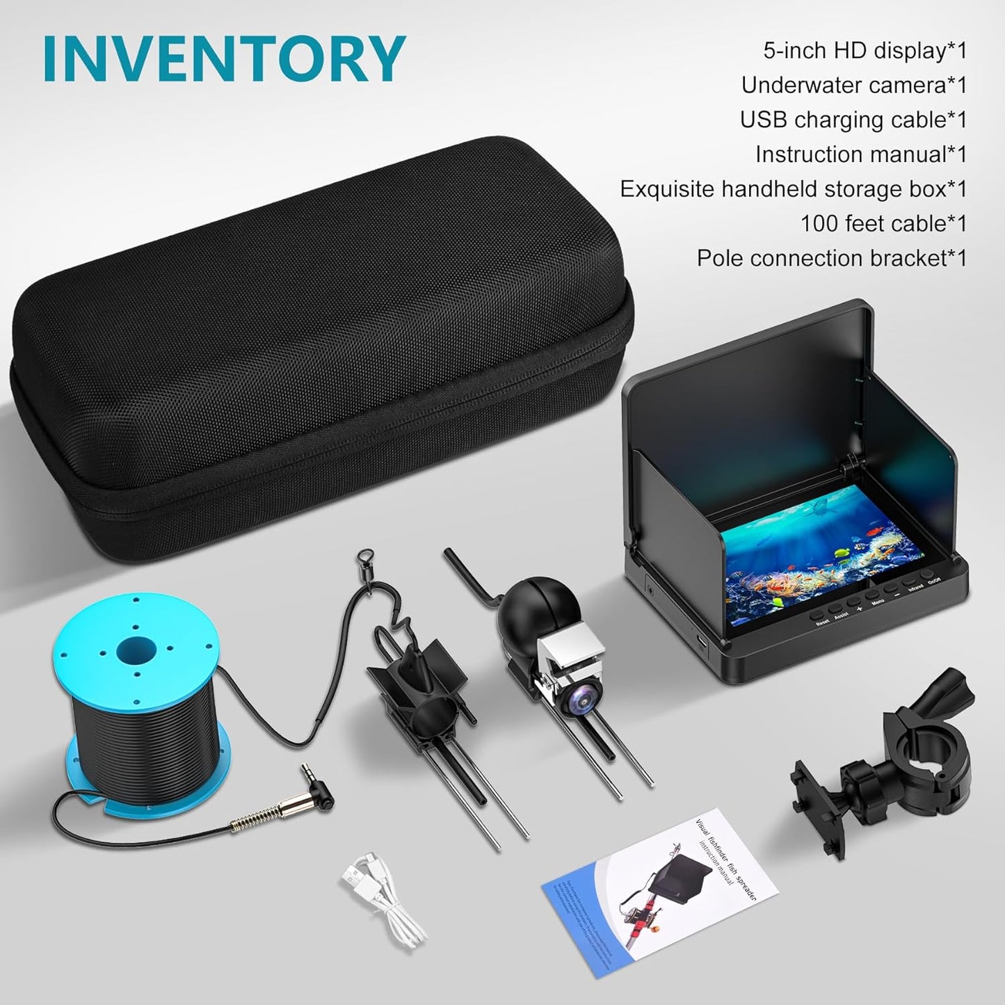 Underwater Fishing Camera with 4.3 Inch LCD, 5000mAh Battery, Infrared Night Vision Light, Portable Fish Finder with 100ft Cable for Ice Lake Boat Kayak Fishing