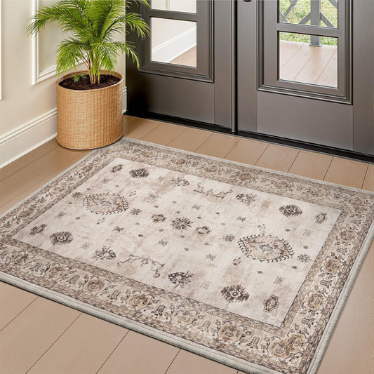 MontVoo-Vintage 2x3 Front Door Mat Indoor-Entrance Mat Indoor-Beige Indoor Door Mat-Soft Machine Washable Door Mat-Non Slip Small Carpet-Rugs for Bedrooms Room Decor Home Decor Living Room