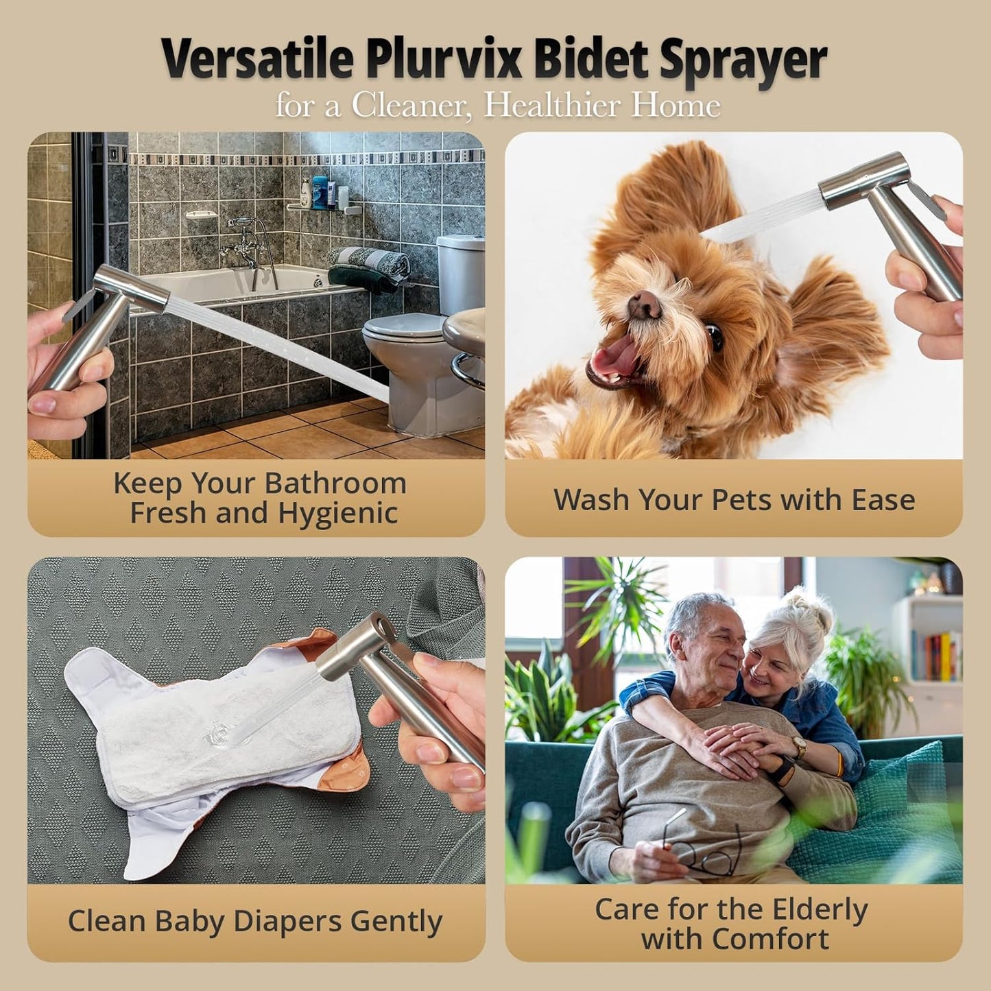 Plurvix Handheld Bidet Sprayer for Toilet – Adjustable Water Pressure, Stainless Steel Jet Spray Kit with Bidet Hose - Feminine Wash, Baby Cloth Diaper Cleaning, Muslim Shower – Wall or Toilet Mount