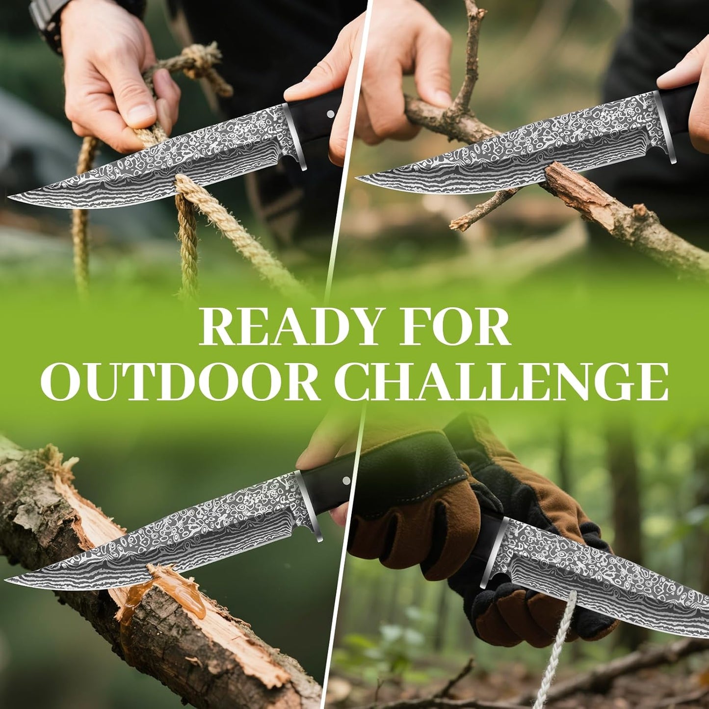 Hunting Knife with Sheath Camping Knife: Fixed Blade Outdoor Knives for Men - 17.5cm Sharp Blade Full Tang Bushcraft Knives for Survival