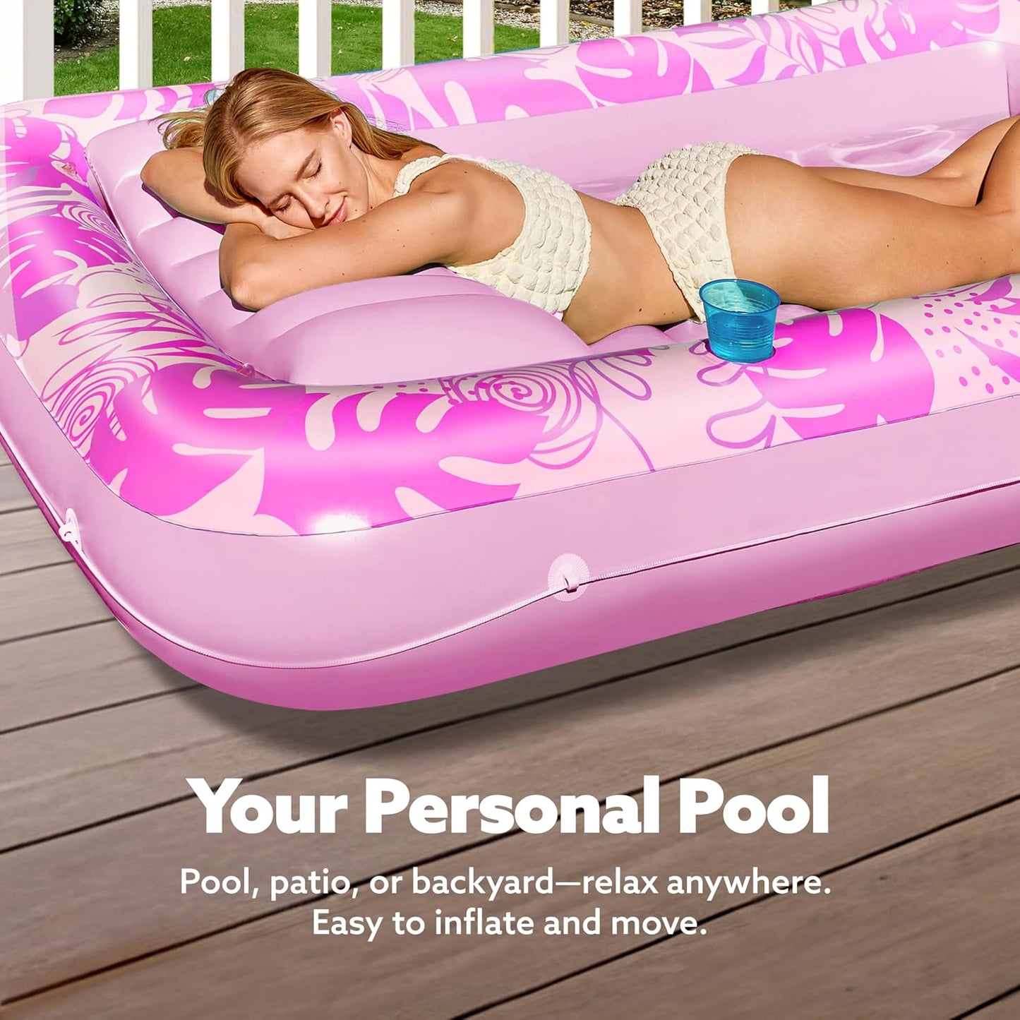 Sloosh Inflatable Tanning Pool Lounger Float-XL, 85" x 57" Extra Large Suntan Sun Tan tub for Adults, Bed Blow up, Raft Lounge Floatie, XL-Blue