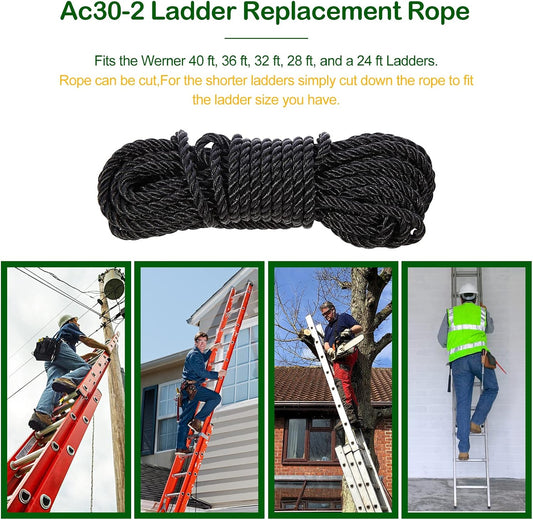 Extension Ladder Rope Replacement Werner Extension Ladder AC30-2 | for All Extension Ladders with Single Pulley 40FT Ladder Rope (1 Pack)
