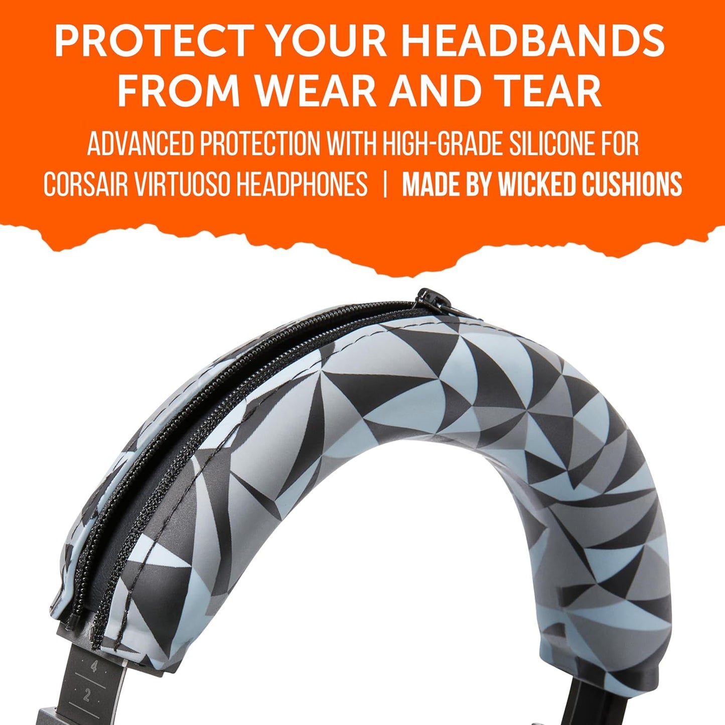 WC BandZ Virtuoso V2 - Silicone Headband Cover for Corsair Virtuoso Headphones by Wicked Cushions | Machine Washable, No More Flaking Leather | for Virtuoso Wireless, XT, and SE | Black Camo