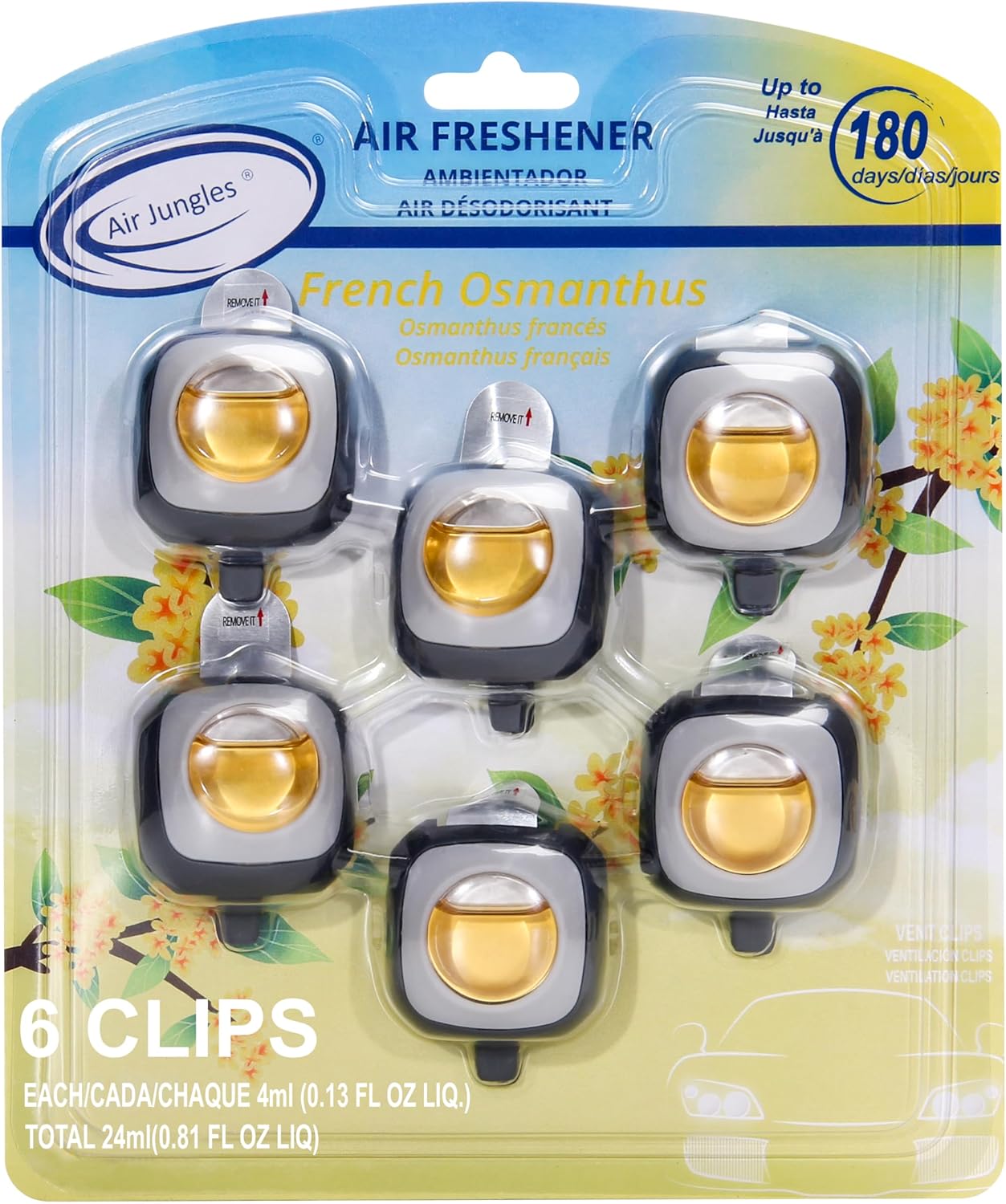 Air Jungles New Car Scent Car Air Freshener Clip, 6 Car Freshener Vent Clips, 4ml Each, Long Lasting Air Freshener for Car, Up to 180 Days Car Refresher Odor Eliminator