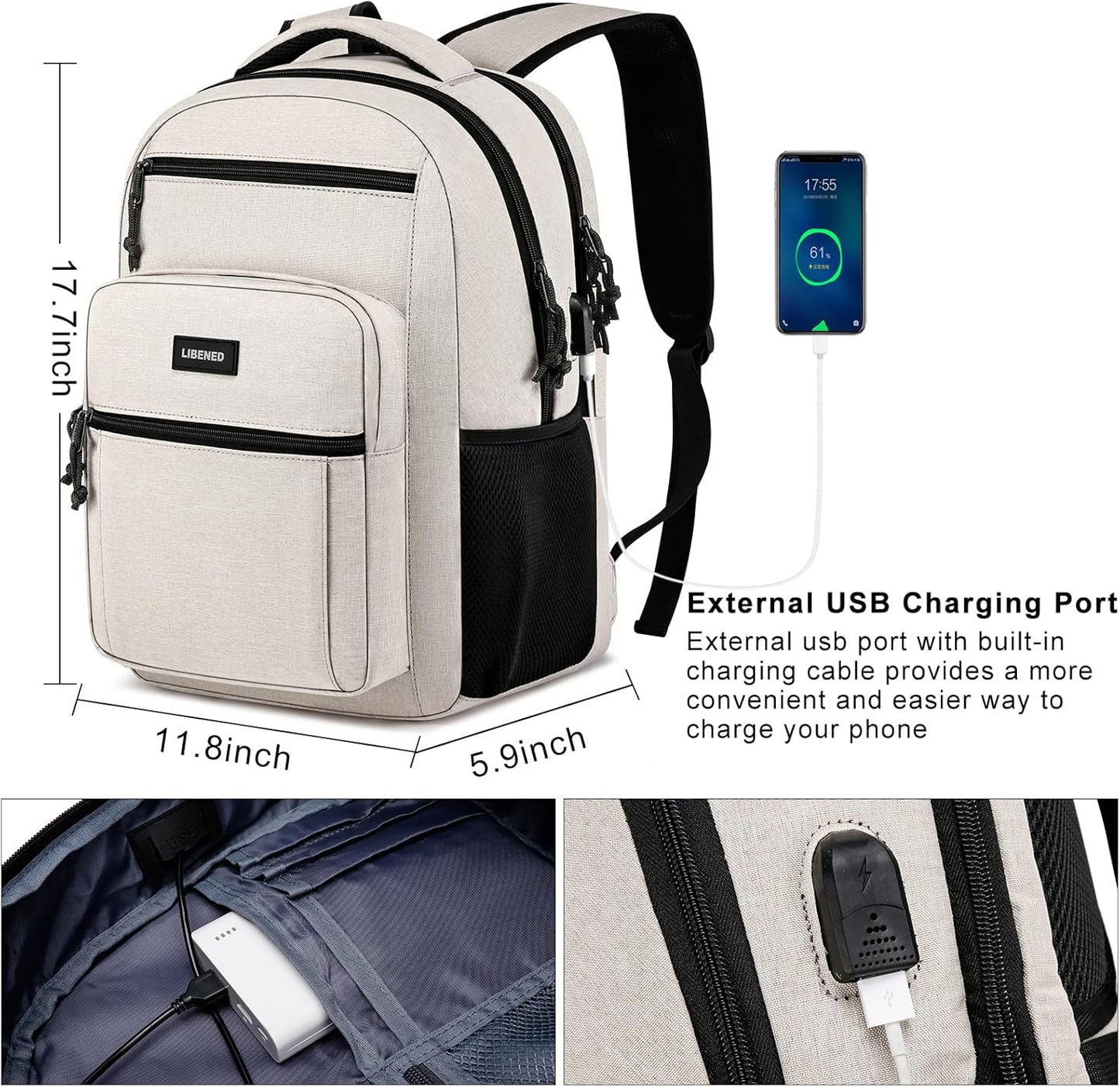 School backpack for Teen Boys, Backpack for Men,15.6 inch Laptop Backpack with USB Charging Port, Large Computer Bookbag with Compartments, Ergonomic Straps, Black