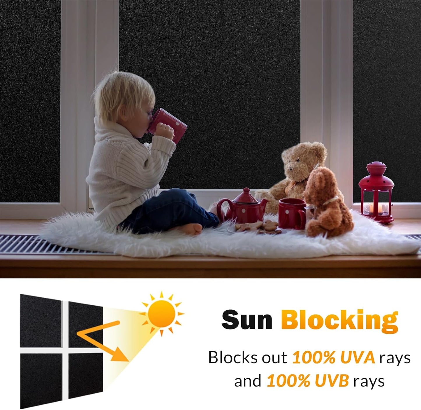 rabbitgoo Window Films for Privacy, Static Cling Frosted Glass Sticker, Non-Adhesive Privacy Film Sun Blocking Window Covering Frosting Vinyl Bathroom Sliding Glass Door, 44.5 x 200cm, Pure Frosted