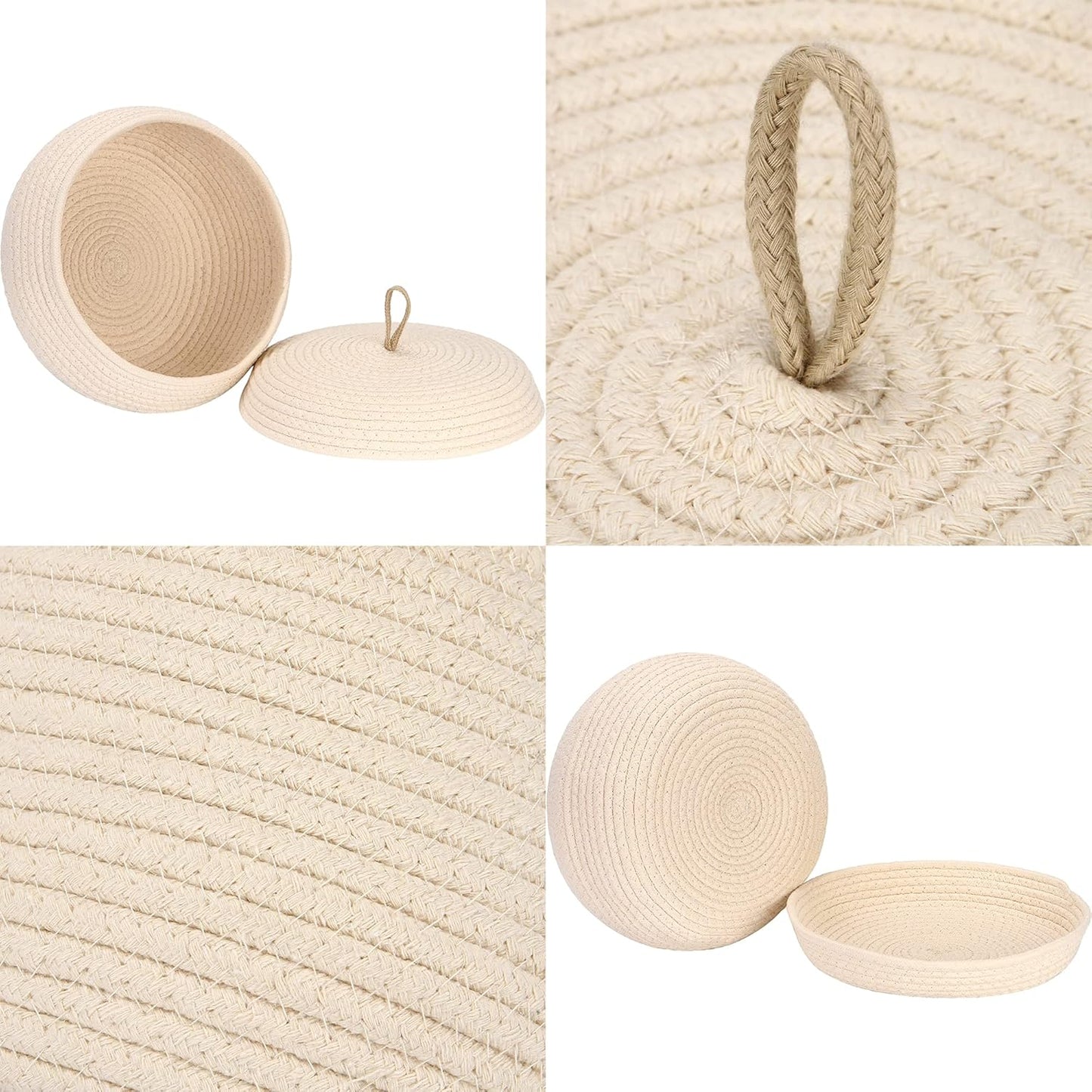Sea Team Round Cotton Rope Storage Basket with Lid, Decorative Woven Storage Bin, Pot, Caddy, Organizer, Container for Snacks, Towels, Plants (Grey, Small)