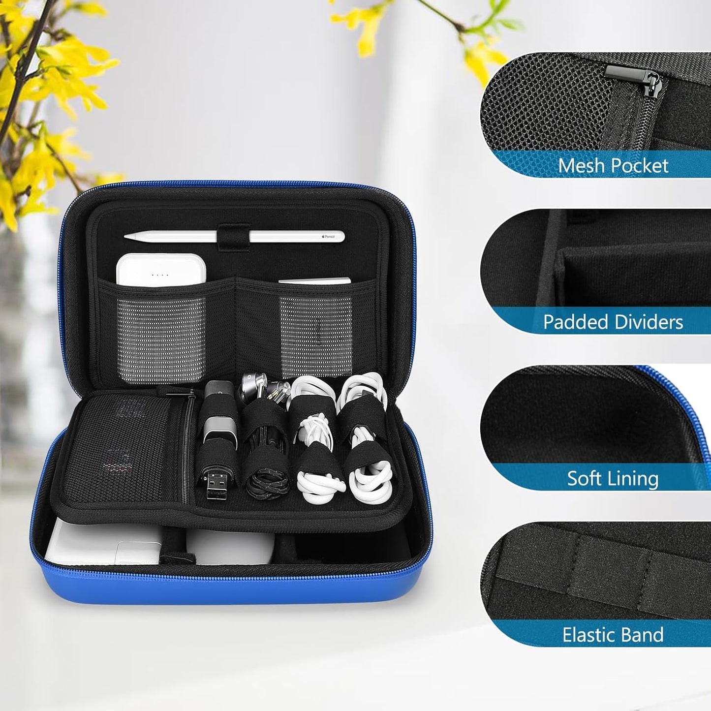 ProCase Hard Travel Electronic Organizer Case for MacBook Power Adapter Chargers Cables Power Bank Apple Magic Mouse Apple Pencil USB Flash Disk SD Card Small Portable Accessories Bag -L, Black