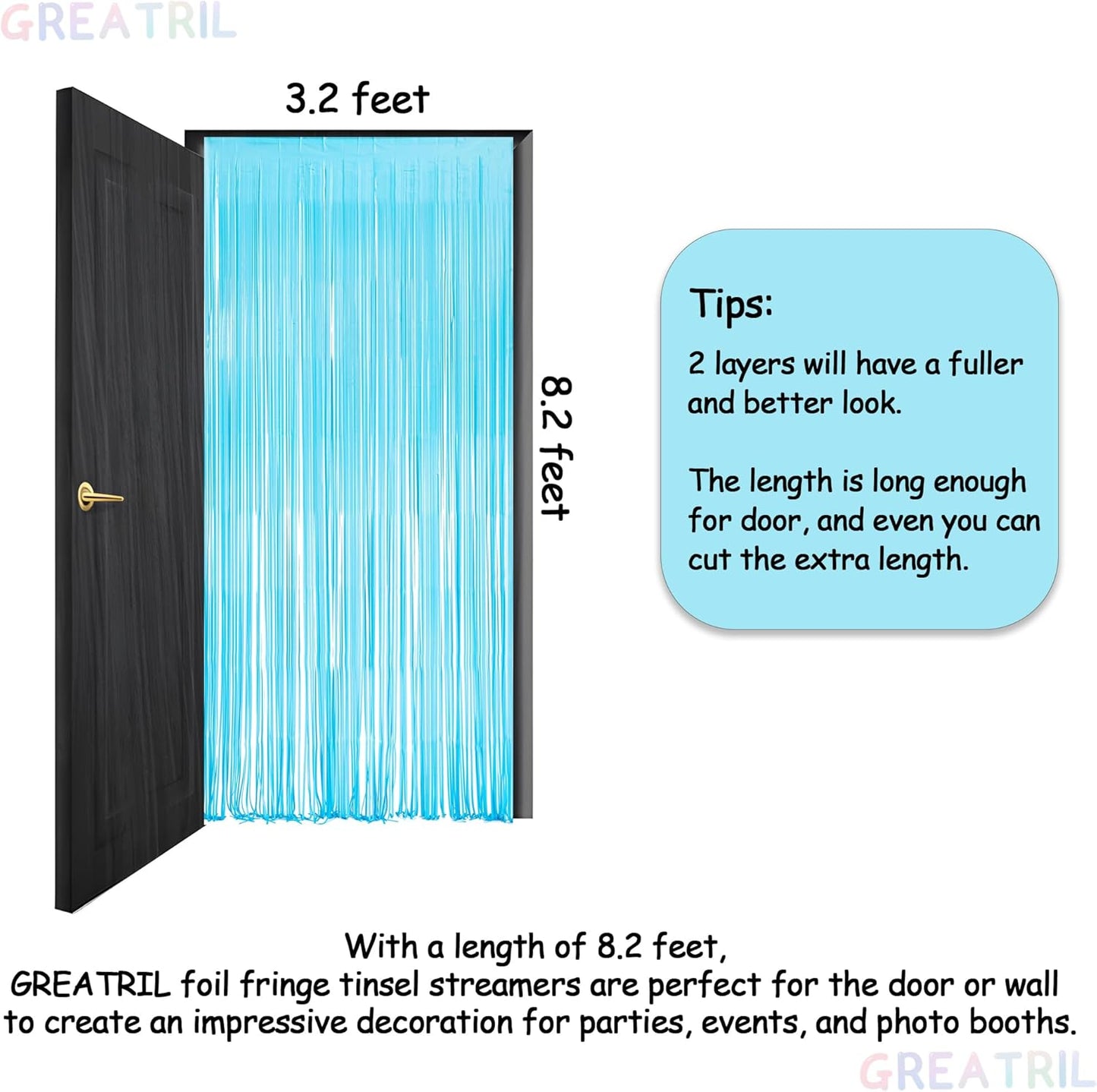 GREATRIL Iridescent Party Tinsel Fringe Backdrop Decorations - Holographic Foil Streamers Curtain for Mermaid/Under The Sea/Frozen/Ocean/Disco/Birthday Themed 3.2ft x 6.5ft - 2 PCS