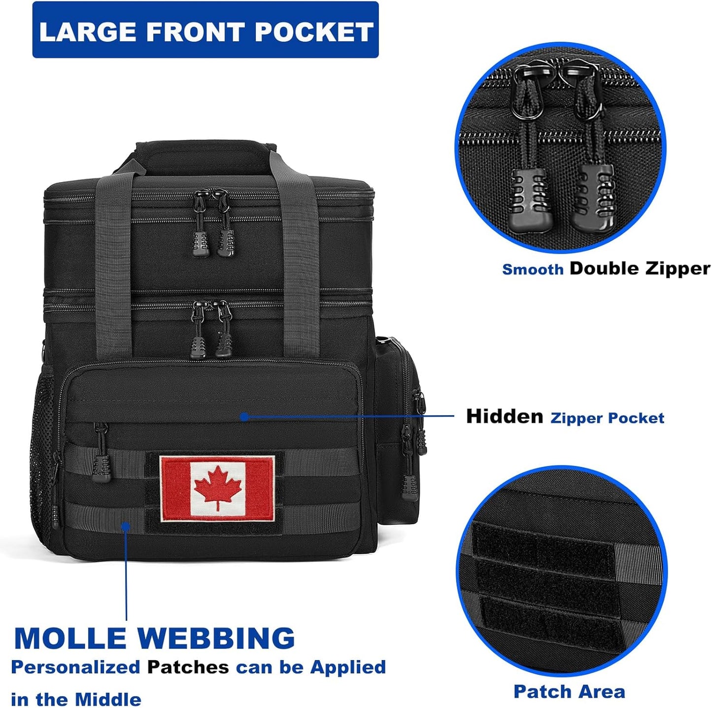 Tactical Lunch Bag for Men, Large Leakproof Insulated Lunch Box, Lunch Cooler Bag with Shoulder Strap, Lunch Pail for Adults Work Outdoor Picnic Trips, Black Camo