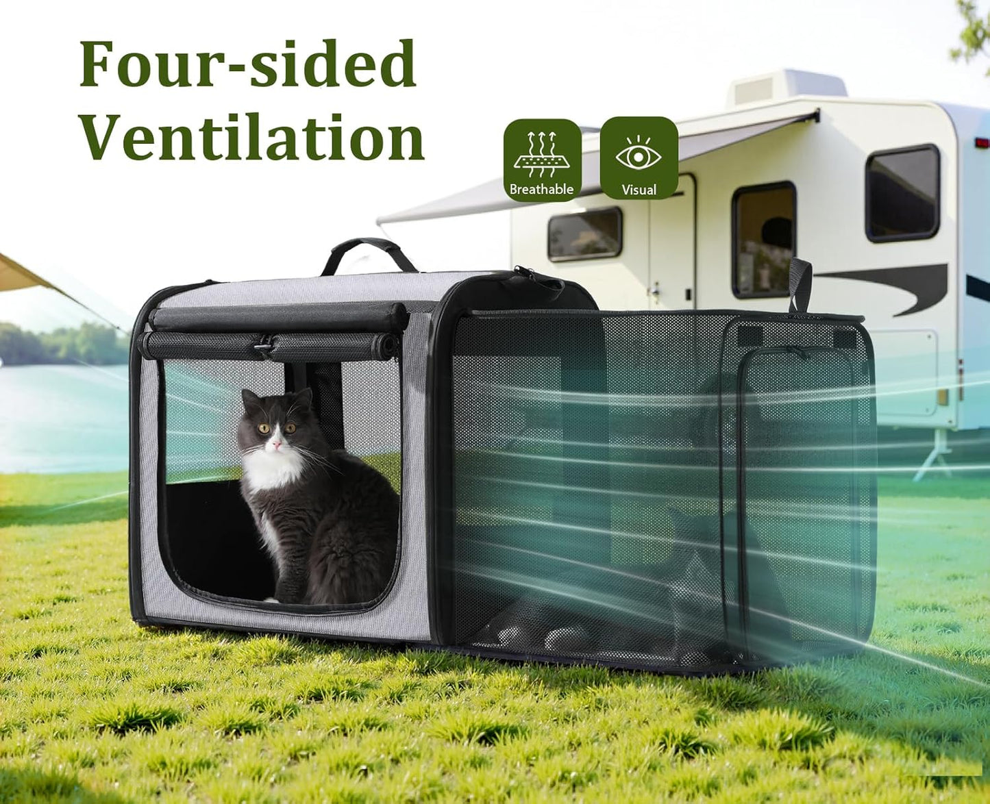 Pecute Collapsible Dog Crate for Pets<15kg, Pet Carrier Stable and Light Weight, Soft Dog Crate with Breathable Windows, Portable Dog Carrier with Curtain 61×45×52 cm (Green)