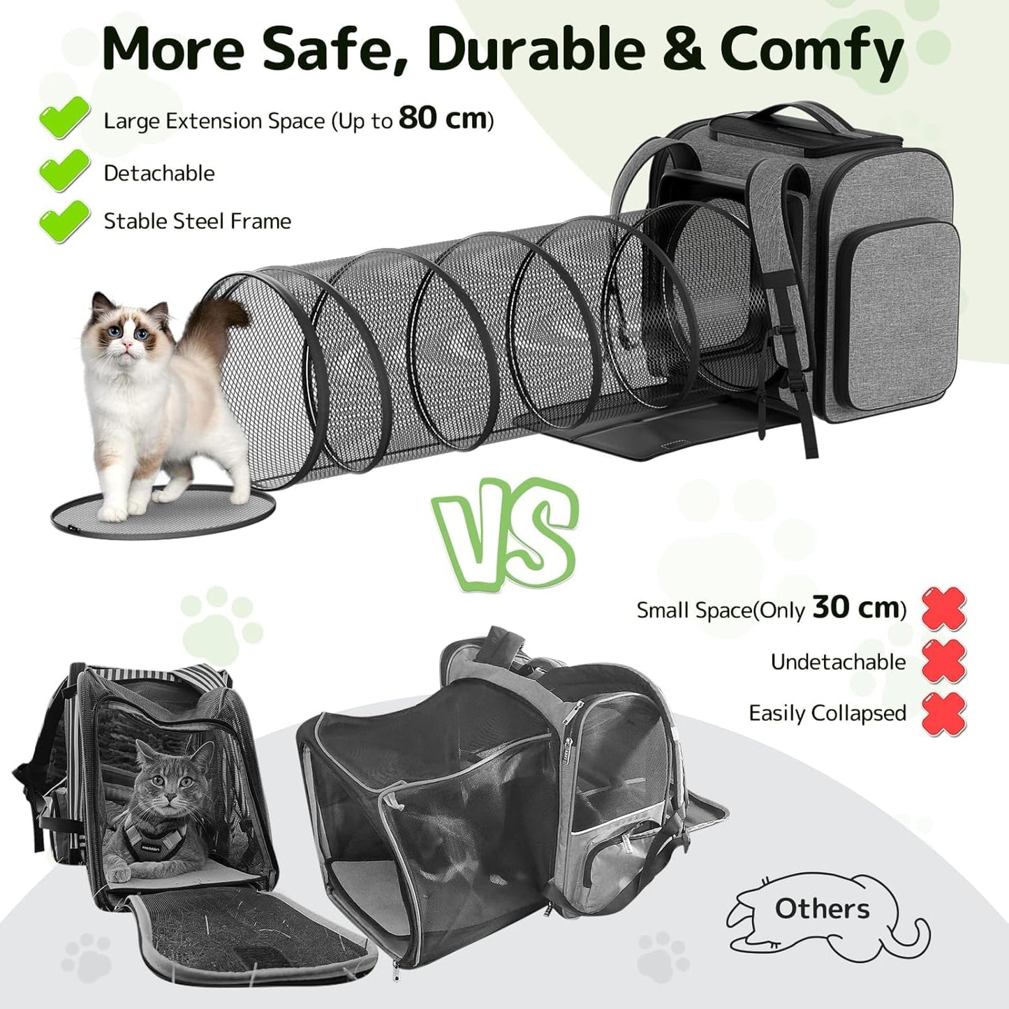 Cat Carrier Backpacks Pawtners Expandable Cat Backpack with Breathable Mesh, Pet Carrier Backpack for Cats Small Dogs Puppies Up to 25 LBS, Dog Carrier Backpack for Travel Hiking Camping Outdoor