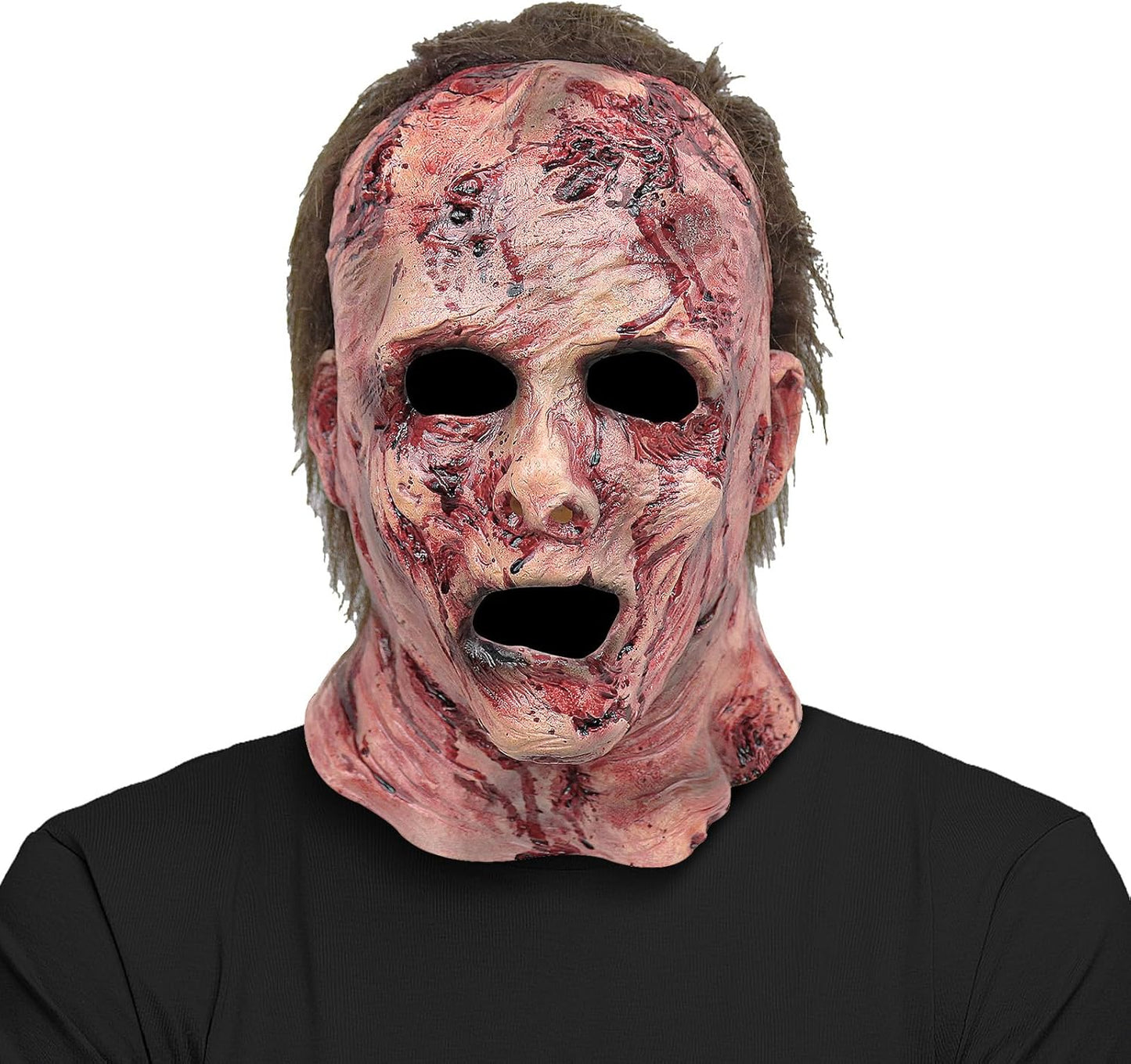 Puppyhao Halloween Scary Mask Realistic Zombie Human Face Mask with Hair for Adults Cosplay Party Latex Props