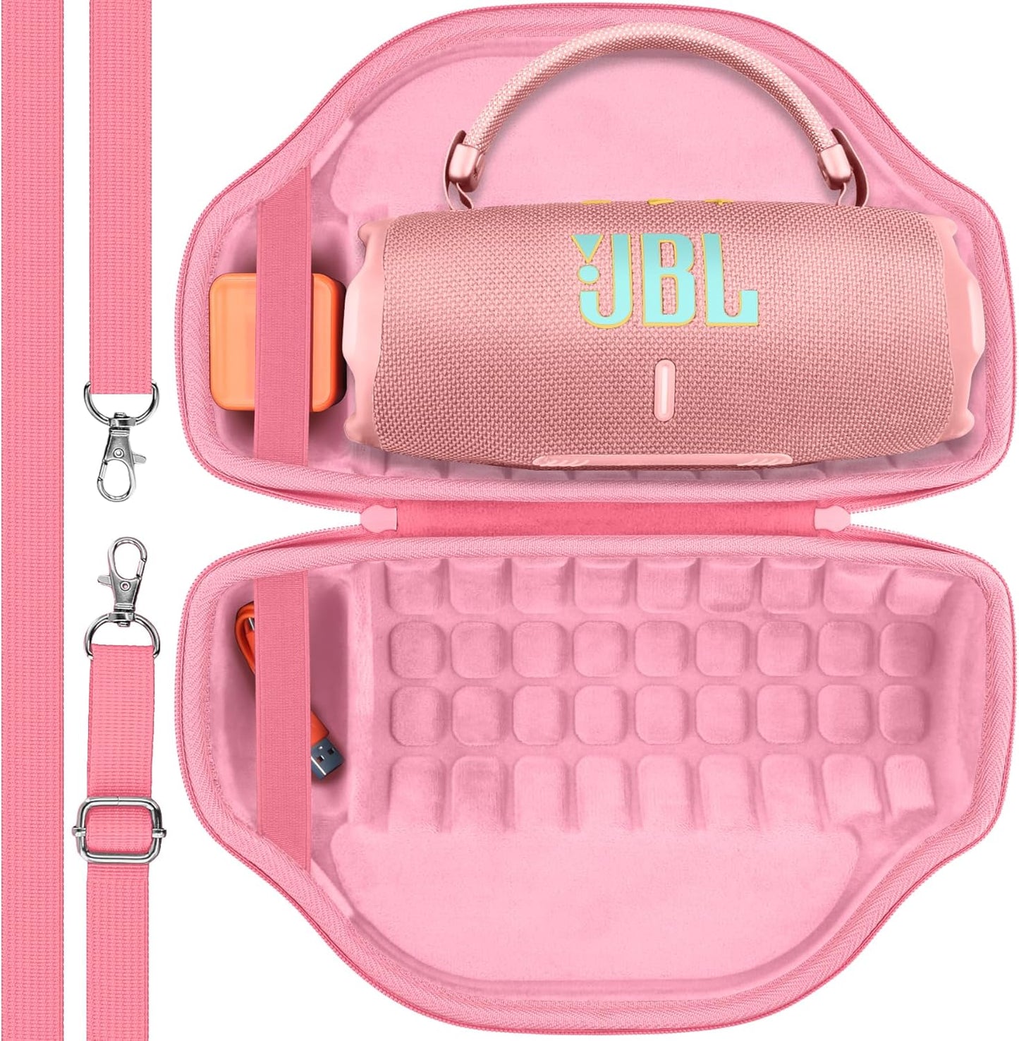 co2CREA Case for JBL Charge 6 Waterproof Portable Bluetooth Speaker, Hard Travel Case with Detachable Shoulder Strap (White Case)