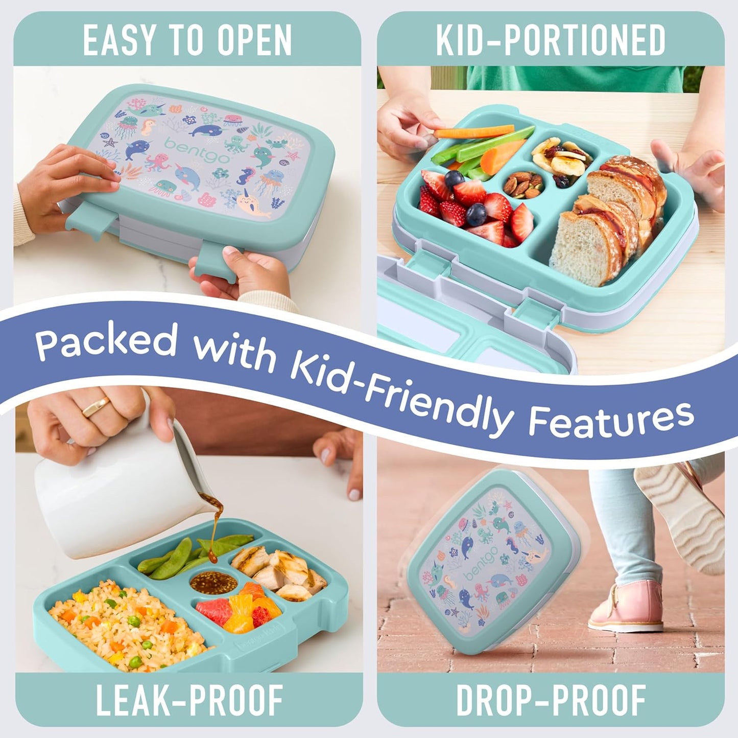 Bentgo Kids Prints Leak-Proof, 5-Compartment Bento-Style Kids Lunch Box - Ideal Portion Sizes for Ages 3-7, Durable, Drop-Proof, Dishwasher Safe, & Made with BPA-Free Materials (Green Rainbow)