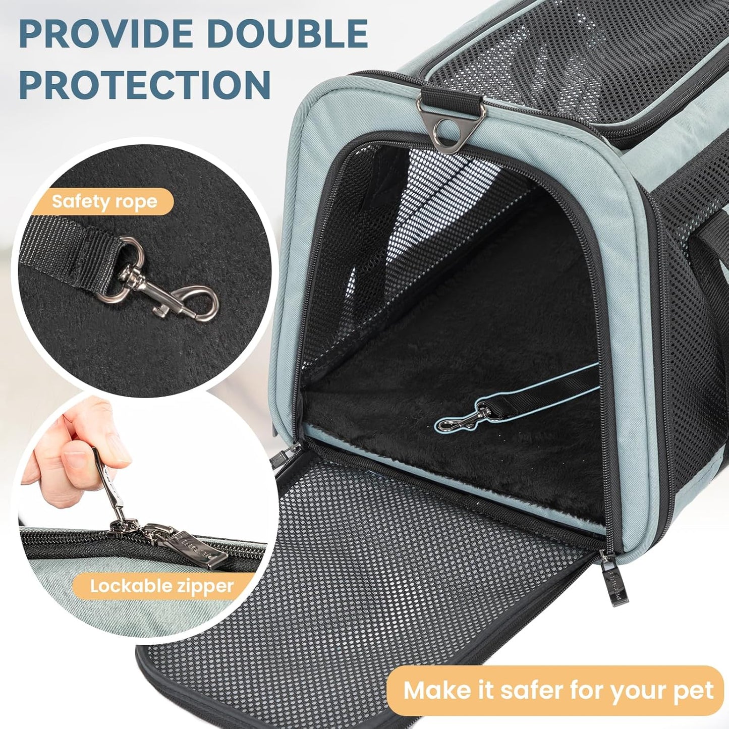 Petsfit Pet Carrier Airline Approved, Soft-Sided Cat Carrier with Patented Car Buckle, Lightweight and Collapsible with Adjustable Shoulder Strap, Soft Cushion,Green