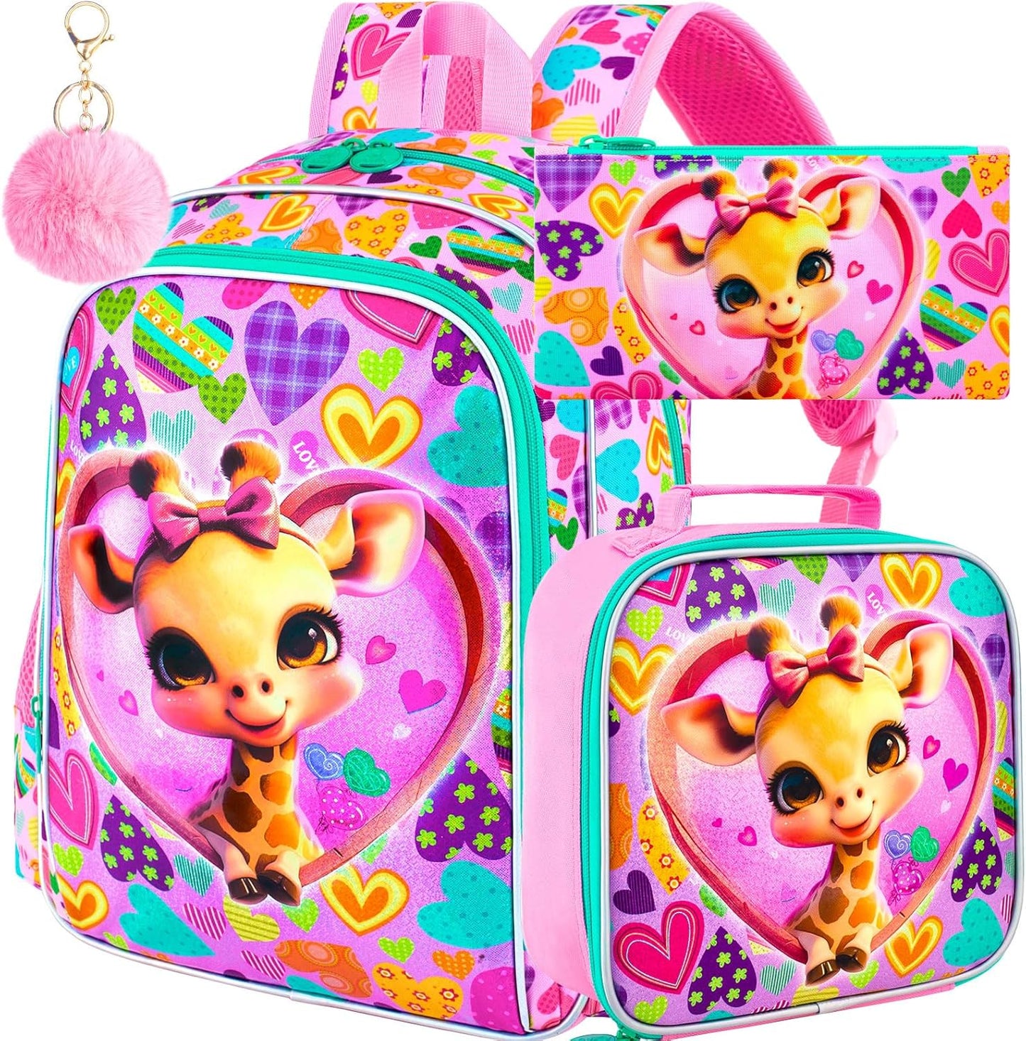 3pcs Backpack for Boys and Girls, 16” Kids Kindergarten Bookbag with Lunch Box, Cute Elementary Backpacks for Boy Girl
