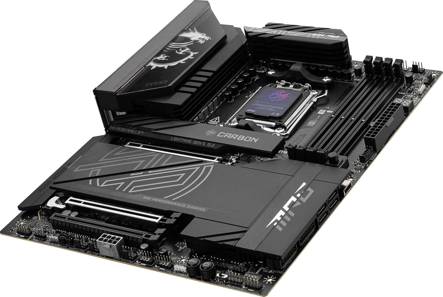 MSI MPG X870E Carbon WiFi Gaming Motherboard (AMD Ryzen 9000/8000/7000 Series Processors, AM5, DDR5, PCIe 5.0, SATA 6Gb/s, M.2, USB 3.2 Gen 2, Wi-Fi 6E, Bluetooth 5.3, LAN 2.5Gbps, HDMI/DP, ATX)