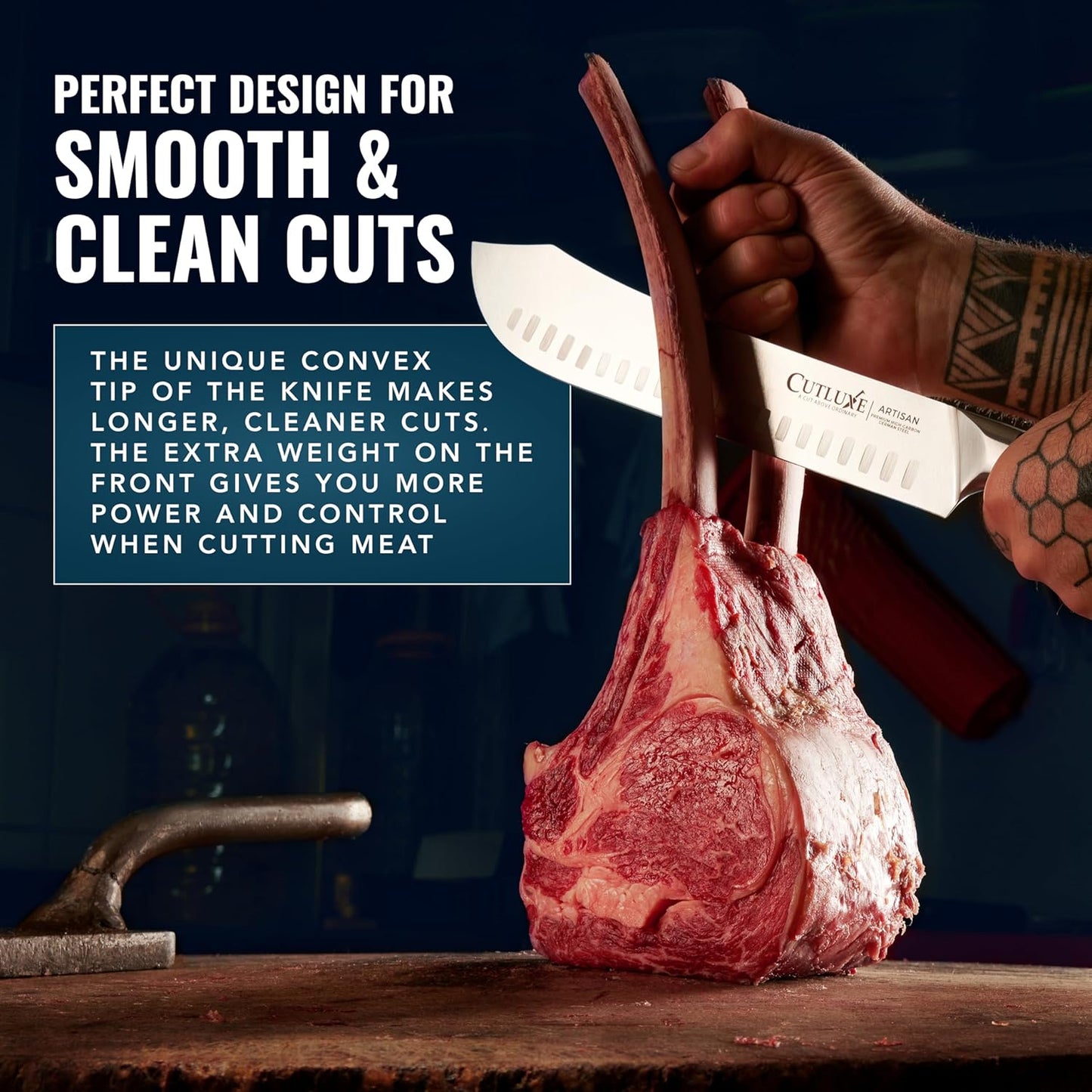 Cutluxe Butcher Knife – 10″ Cimeter Breaking Knife, Razor Sharp Forged High Carbon German Steel, Full Tang Carving Knife, Ergonomic Handle Design – Artisan Series - PuriLite