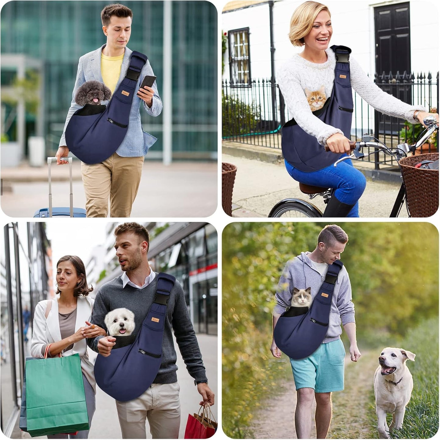 Cuby Adjustable Dog Cat Sling Padded Hard Bottom Pet Carrier Sling Soft Carrying Puppy Bag for Small Dogs Cats Outdoor Travel (Grayish-White)