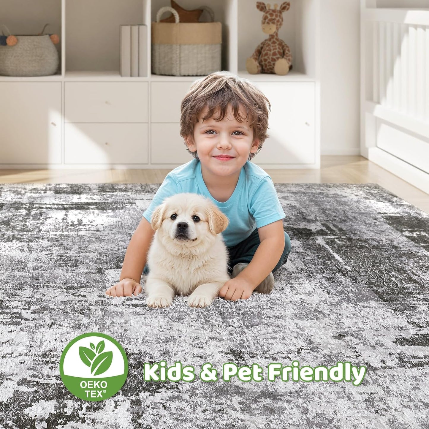 6x9 Area Rugs Living Room: Large Washable Abstract Modern Soft Rug Stain Resistant Indoor Floor Non Slip Accent Carpet for Bedroom Nursery Playroom Dining Room Office Dorm Home Decor- Gray Gold