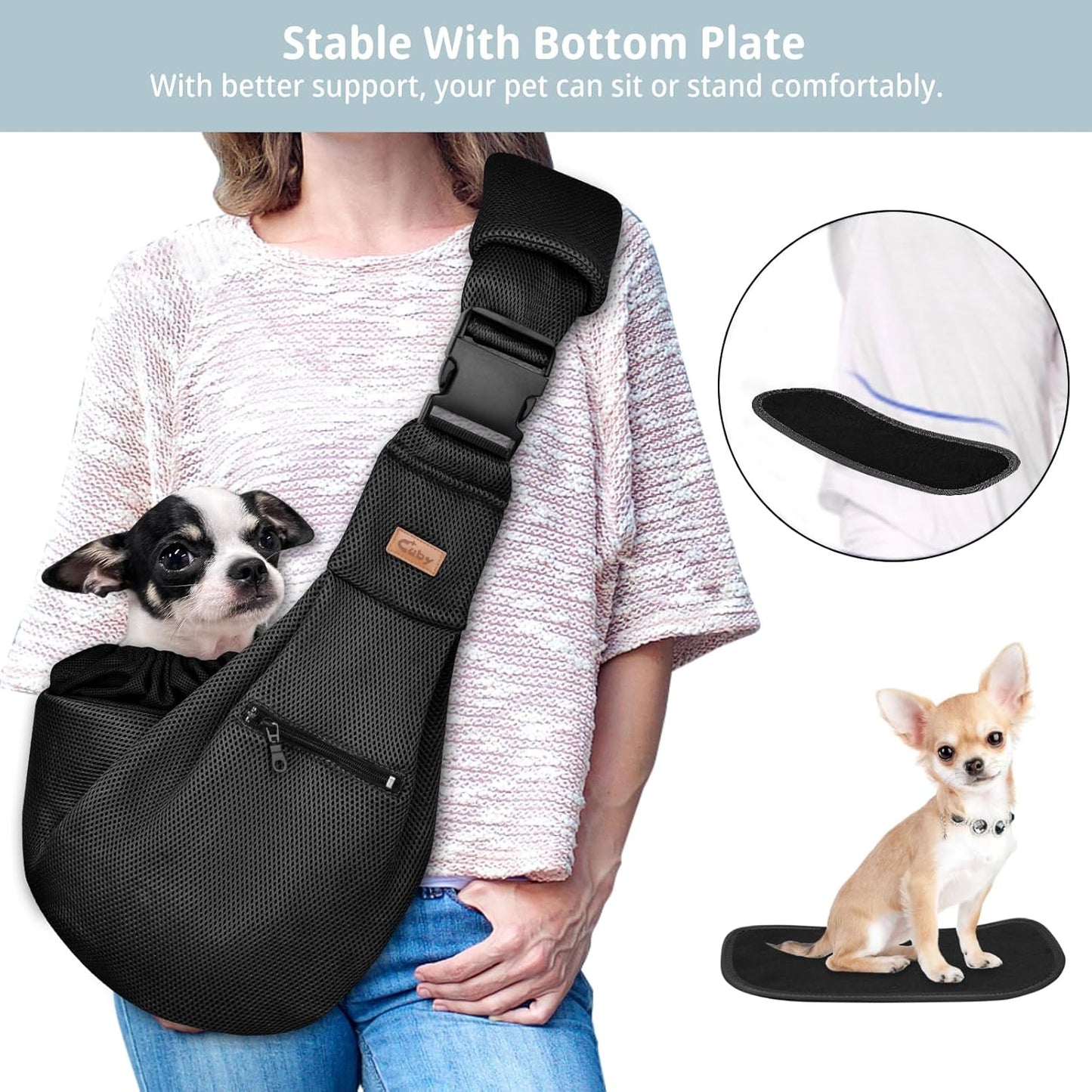 Cuby Adjustable Dog Cat Sling Padded Hard Bottom Pet Carrier Sling Soft Carrying Puppy Bag for Small Dogs Cats Outdoor Travel (Grayish-White)