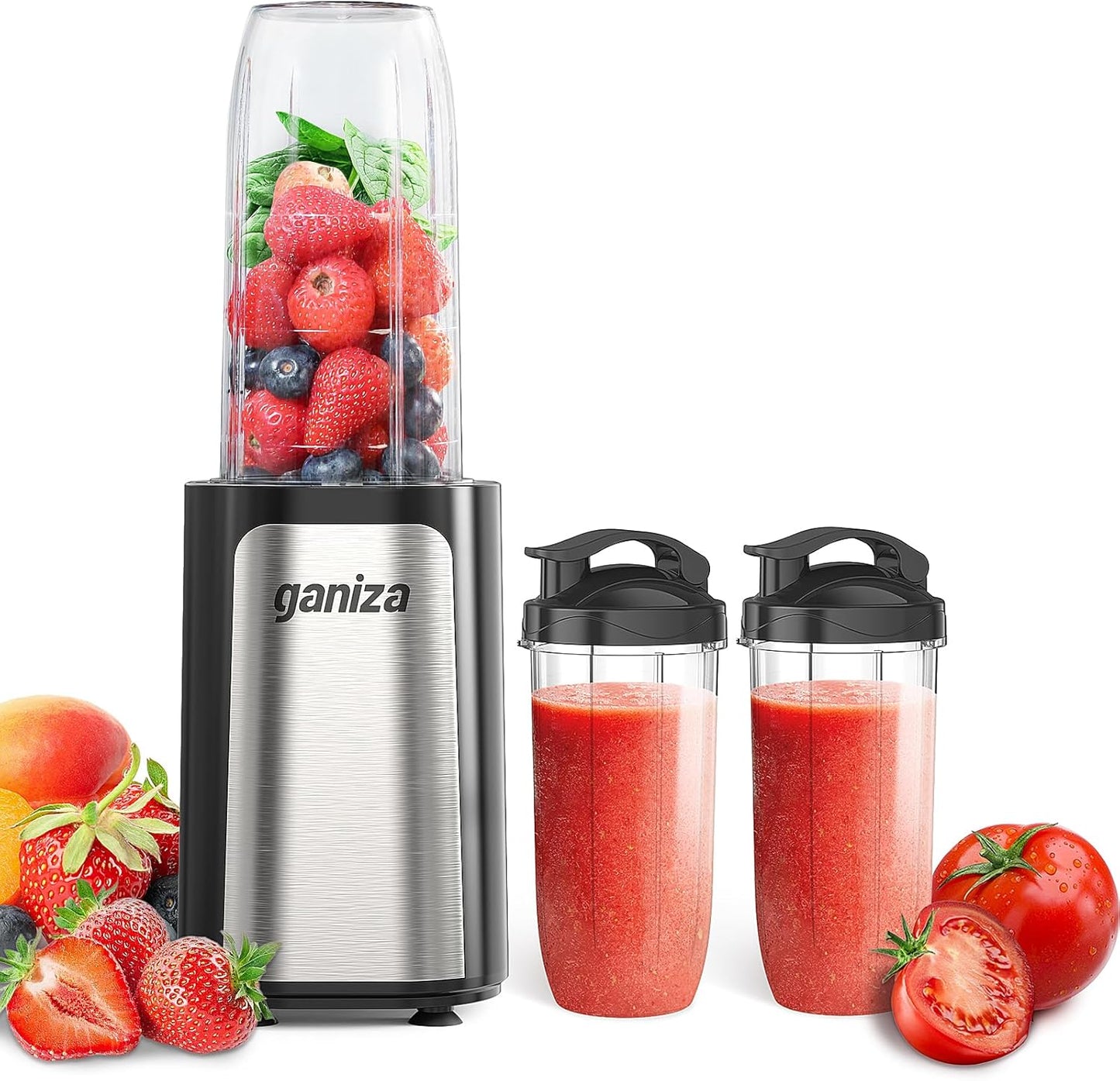 Ganiza Blender for Smoothie, 14 Pcs Smoothie Blender for Kitchen, Countertop Blender with 3 Non-BPA Portable Blender Cup and Cleaning Brush for Baby Food, Shakes, Vegetable, Nutritious Recipe