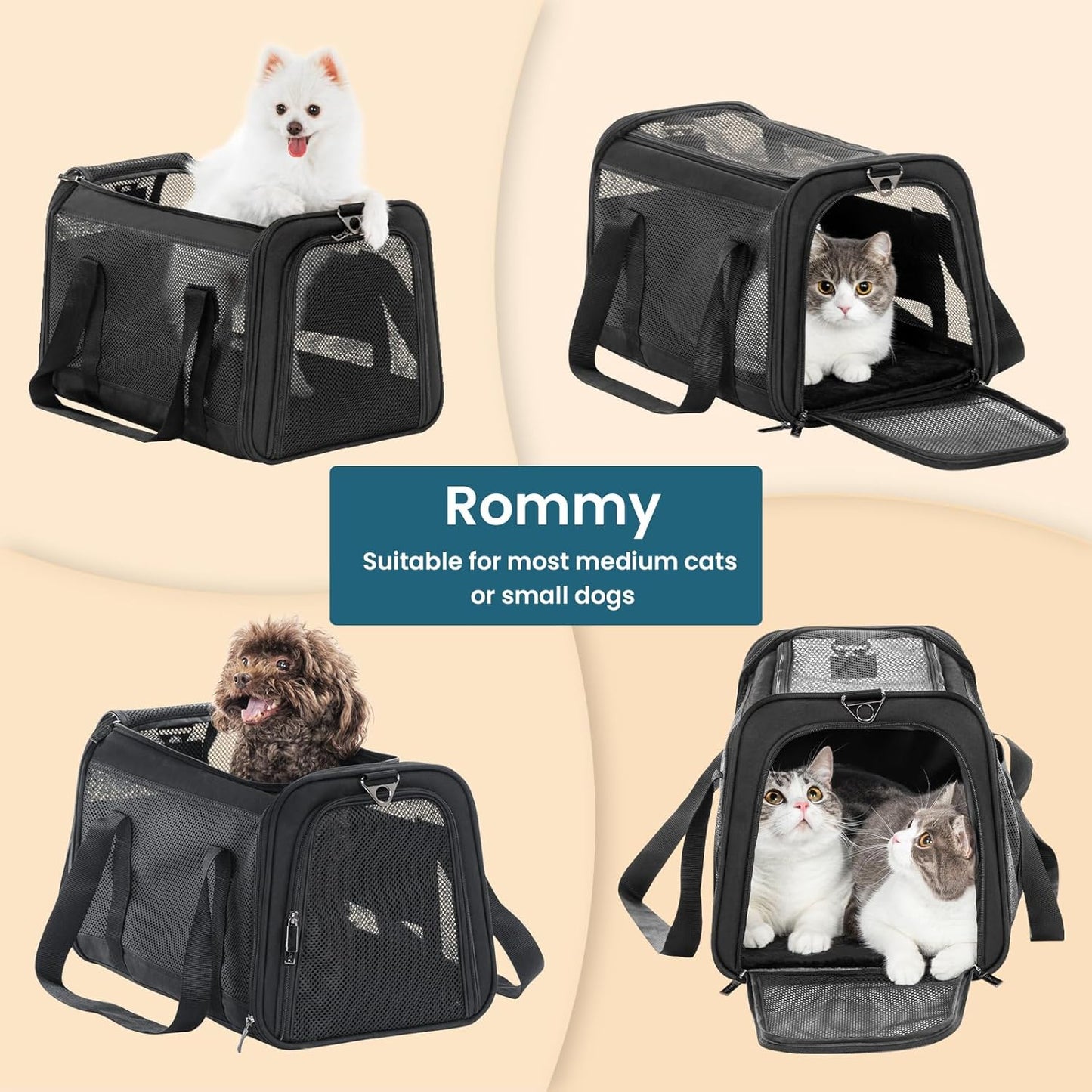Petsfit Pet Carrier Airline Approved, Soft-Sided Cat Carrier with Patented Car Buckle, Lightweight and Collapsible with Adjustable Shoulder Strap, Soft Cushion,Green