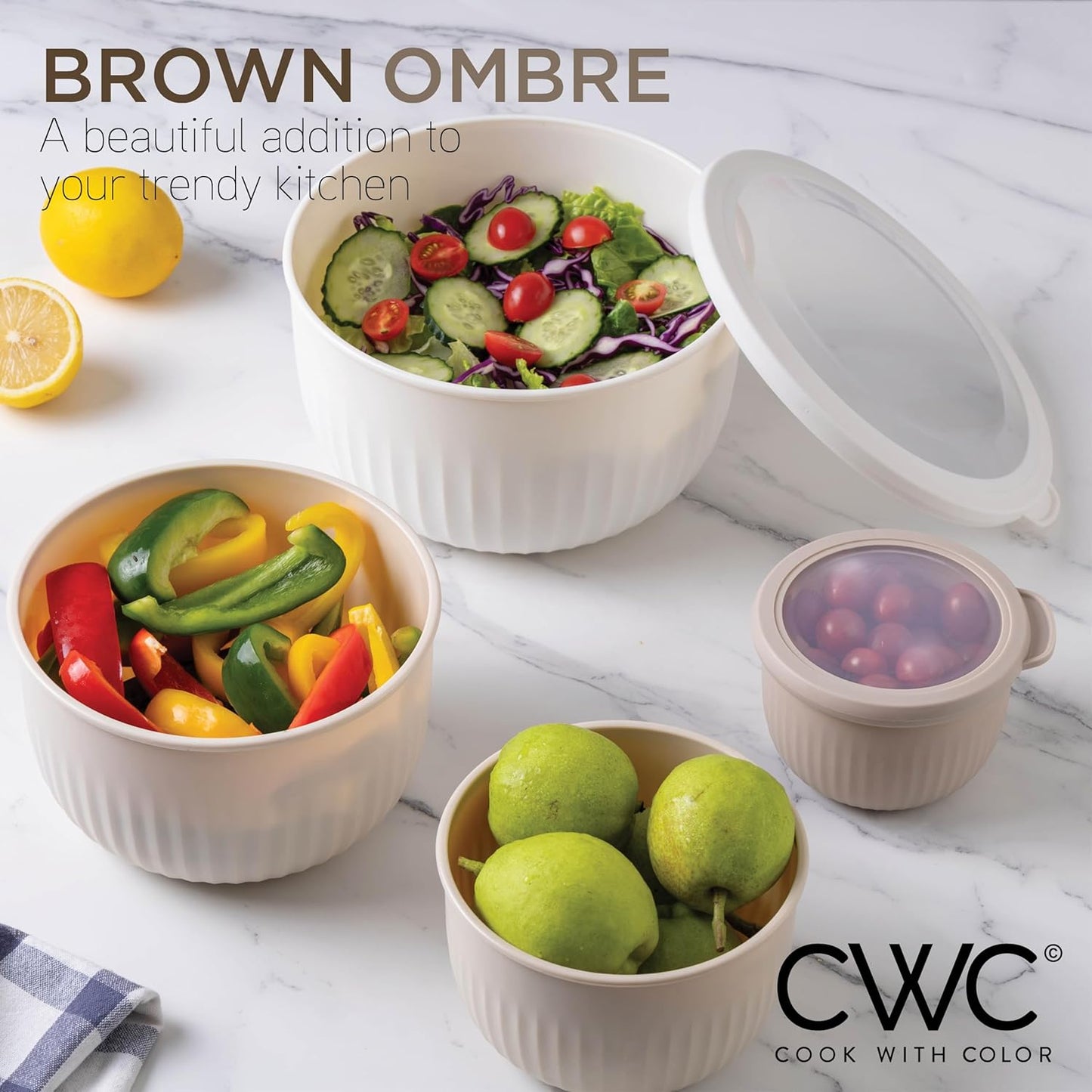 COOK WITH COLOR Prep Bowls with Lids- 8 Piece Nesting Plastic Small Mixing Bowl Set with Lids (Teal Ombre)