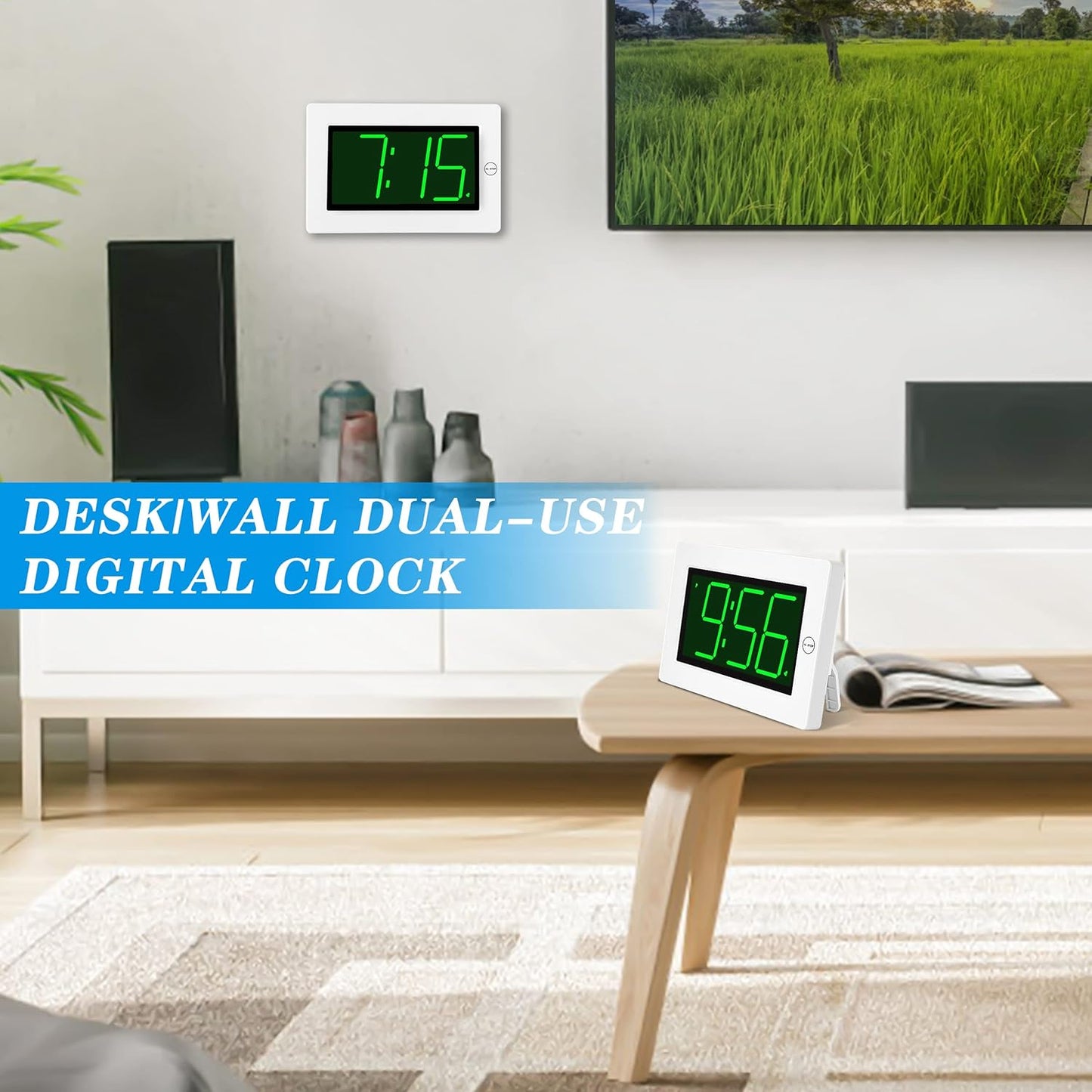 Wall Clock, Digital Clock, 8" Extra Large Display, 3" Big LED Number, Battery Operated, Adjustable Brightness, Clock for Bedroom, for Desk, Wall Mounted