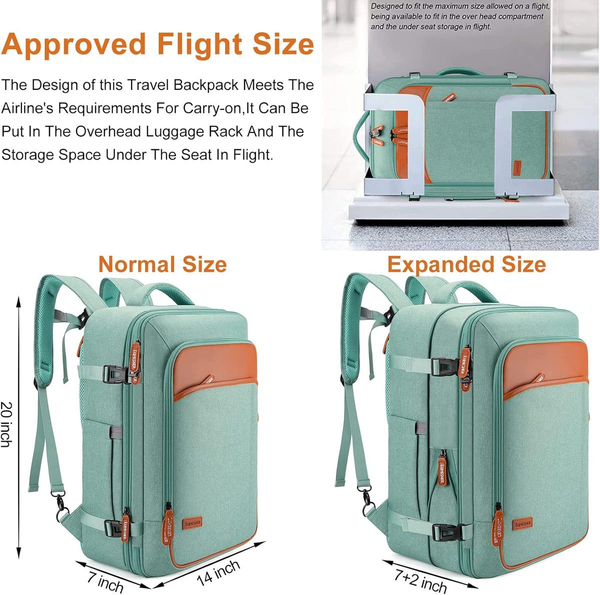 Lumesner Carry on Backpack, Extra Large 40L Flight Approved Travel Backpack for Men & Women - PuriLite