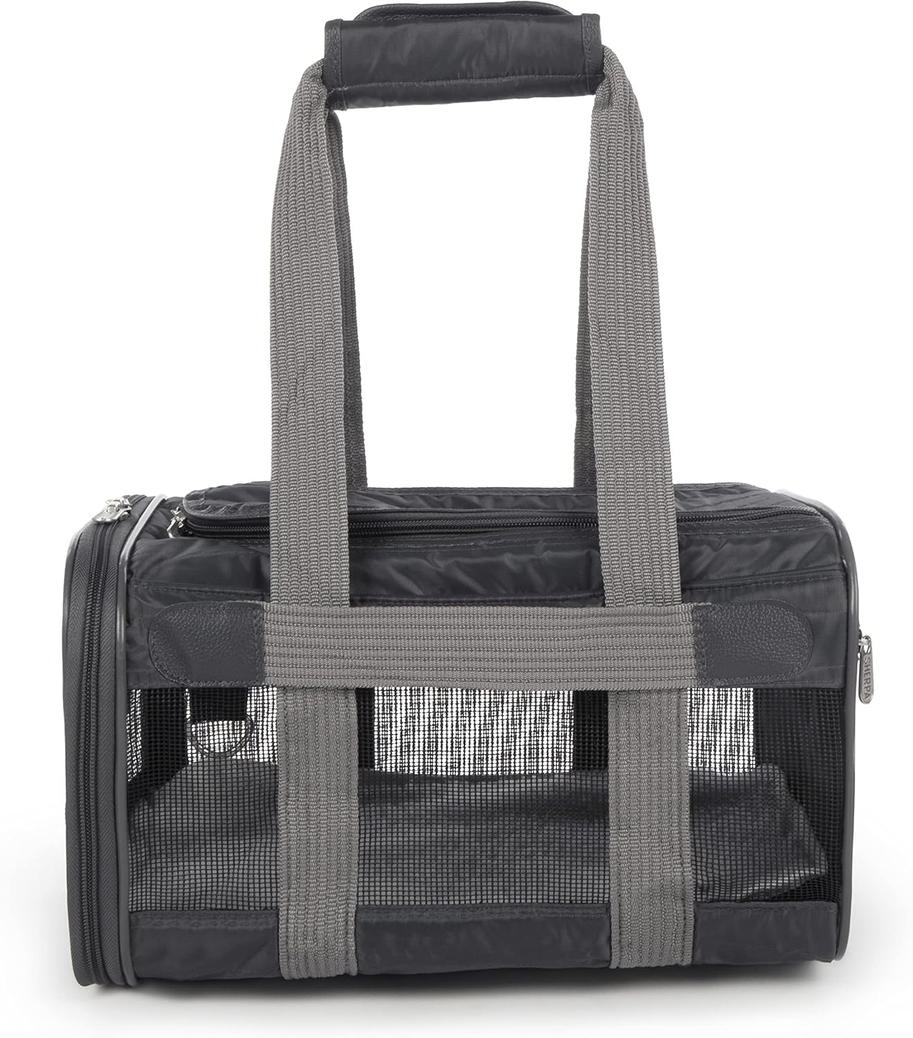 Sherpa Original Deluxe Travel Bag Pet Carrier, Airline Approved & Guaranteed-On-Board - Mesh Panels & Spring Frame, Locking Safety Zippers, Machine Washable Liner - Charcoal Gray, Medium