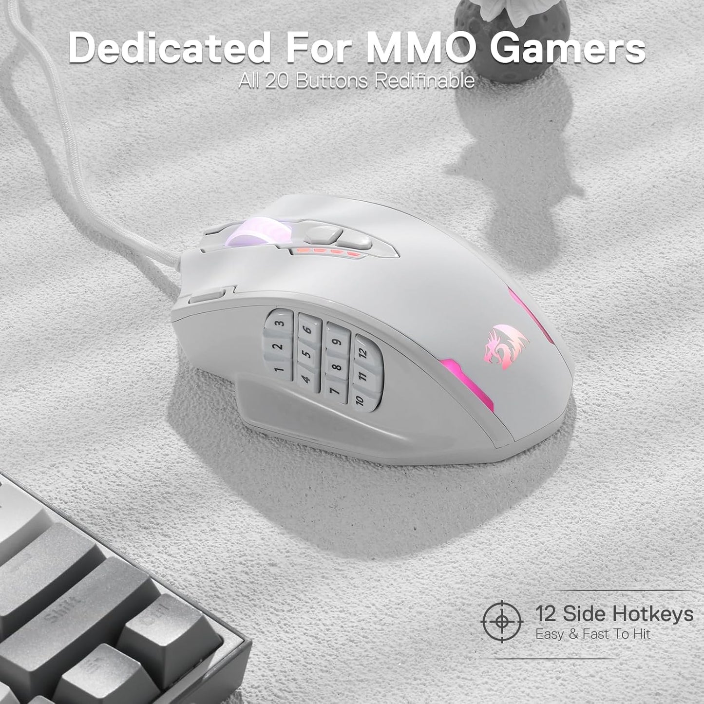 Redragon M913 Impact Elite Wireless Gaming Mouse, 16,000 DPI Wired/Wireless RGB Mouse with 16 Programmable Buttons, 45 Hr Battery and Pro Optical Sensor, 12 Side Buttons MMO Mouse