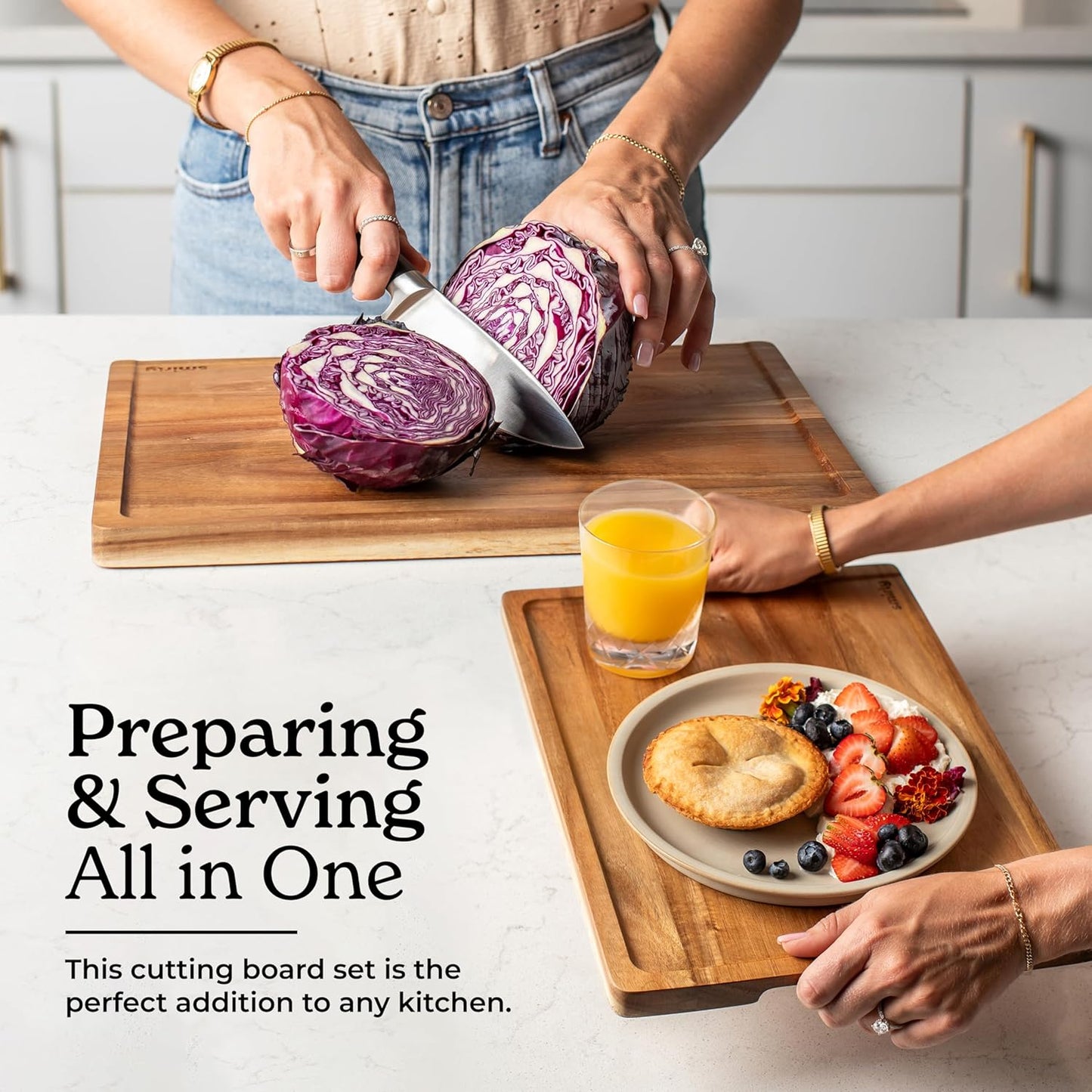 SMIRLY Wood Cutting Boards For Kitchen Meal Prep & Serving, Bamboo Cutting Board Set, Charcuterie Chopping Boards and Wooden Cutting Boards for Kitchen