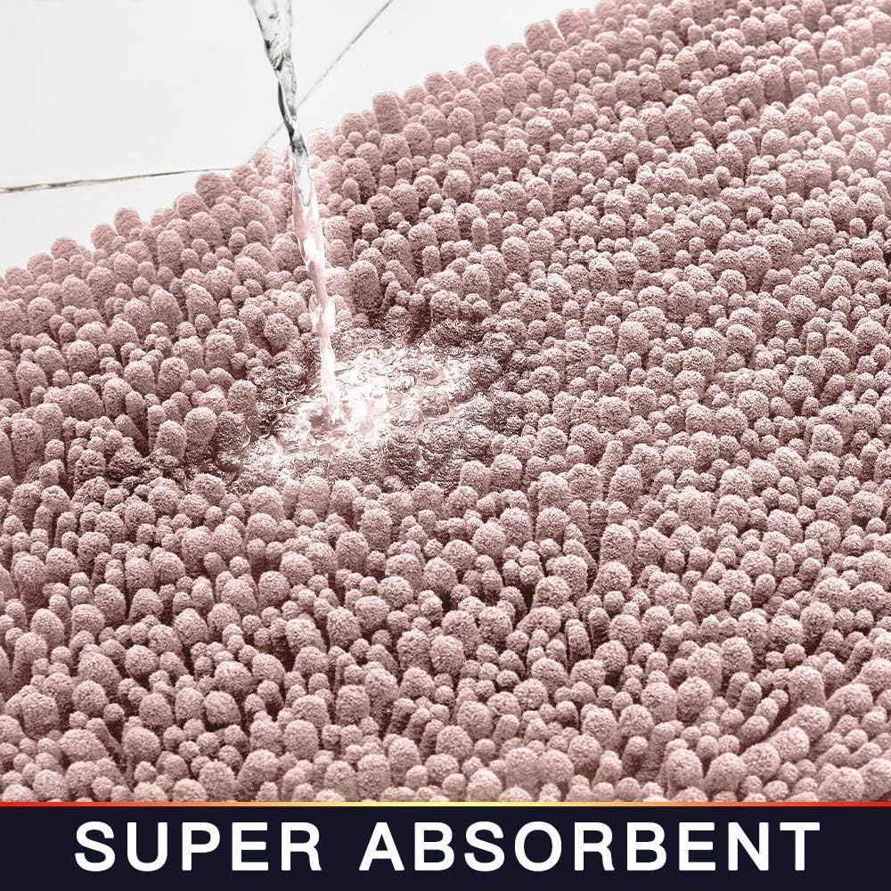 Walensee Bathroom Rug Non Slip Bath Mat (24x17 Inch Blush) Water Absorbent Super Soft Shaggy Chenille Machine Washable Dry Extra Thick Perfect Absorbant Best Small Plush Carpet for Shower Floor