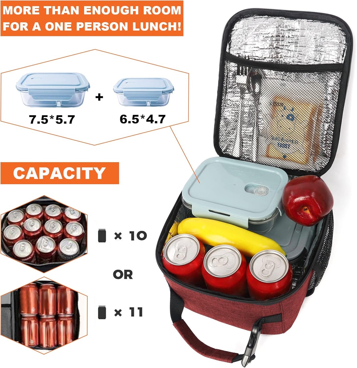 Lunch Box for Men Women Adults Small Lunch Bag for Office Work Picnic - Reusable Portable Lunchbox, Black