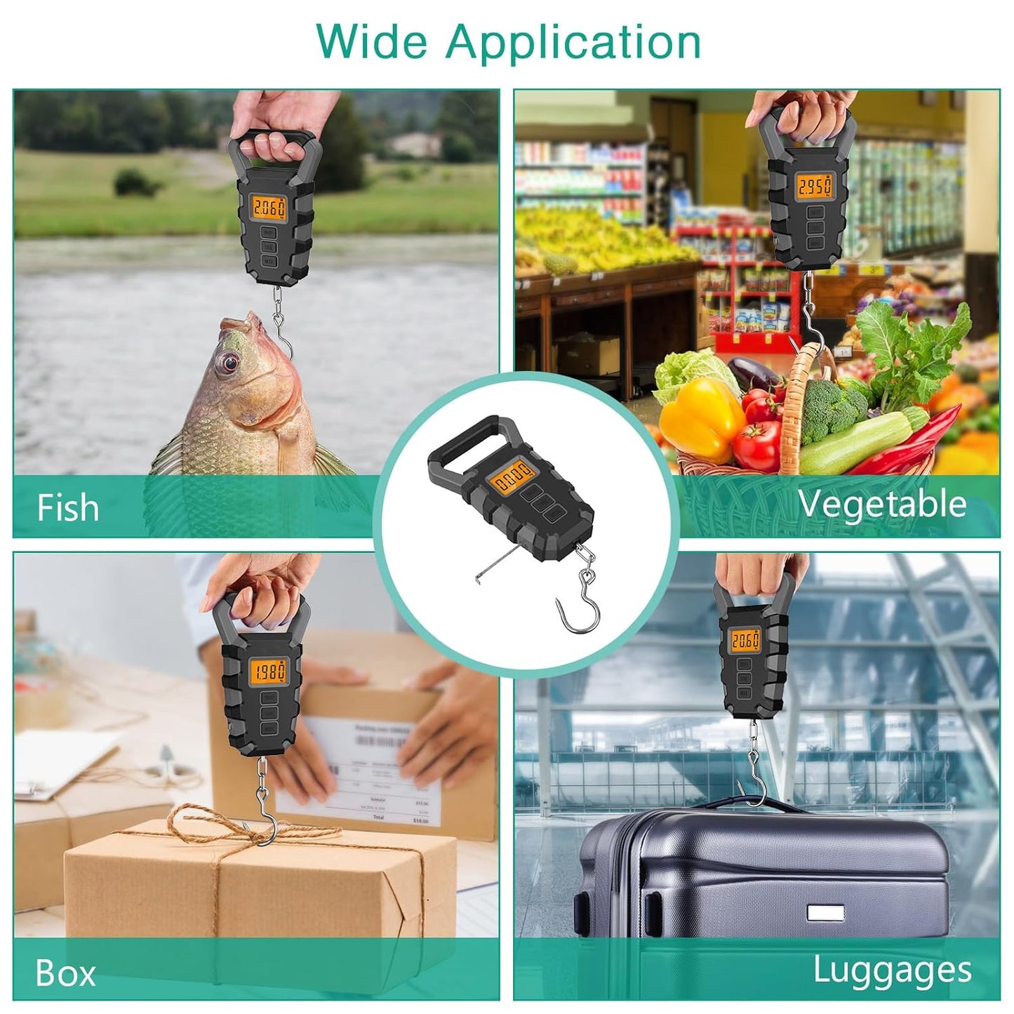 ORIA Fish Scale Digital, Fishing Scale, Fish Scale with Ruler, 50kg/110lb Electronic Digital Luggage Scale, Waterproof, Backlit LCD Display (Gray)