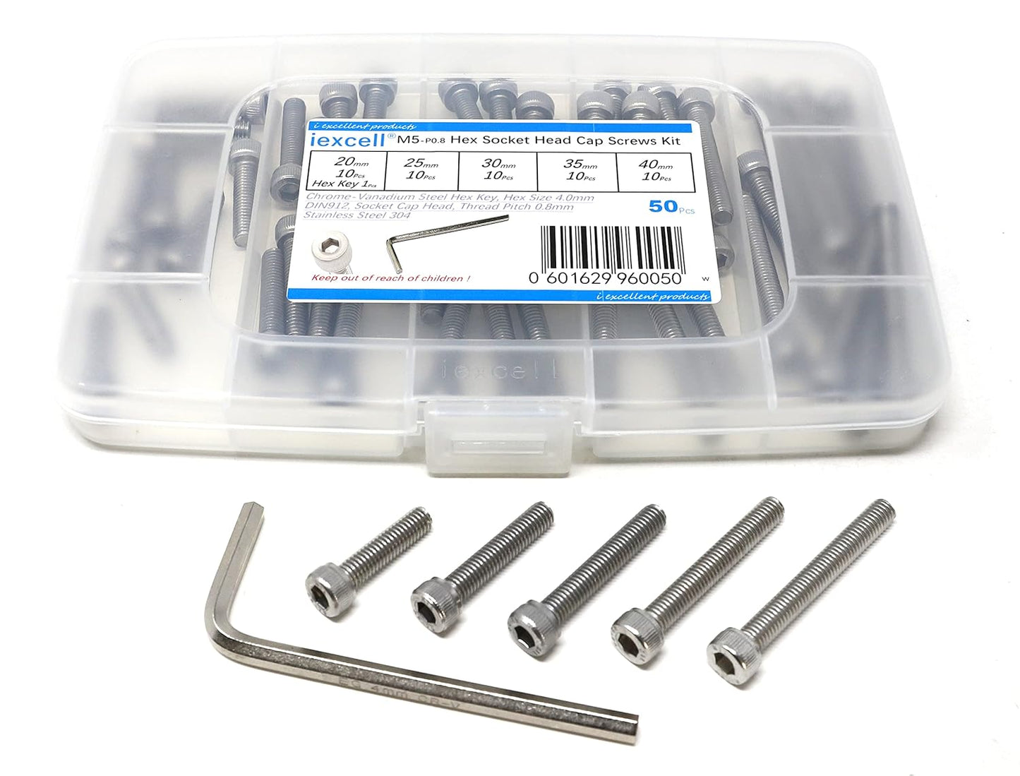 iexcell 25 Pcs M6 x 20mm Thread Pitch 1 mm Stainless Steel 304 Hex Socket Head Cap Screws Bolts Kit