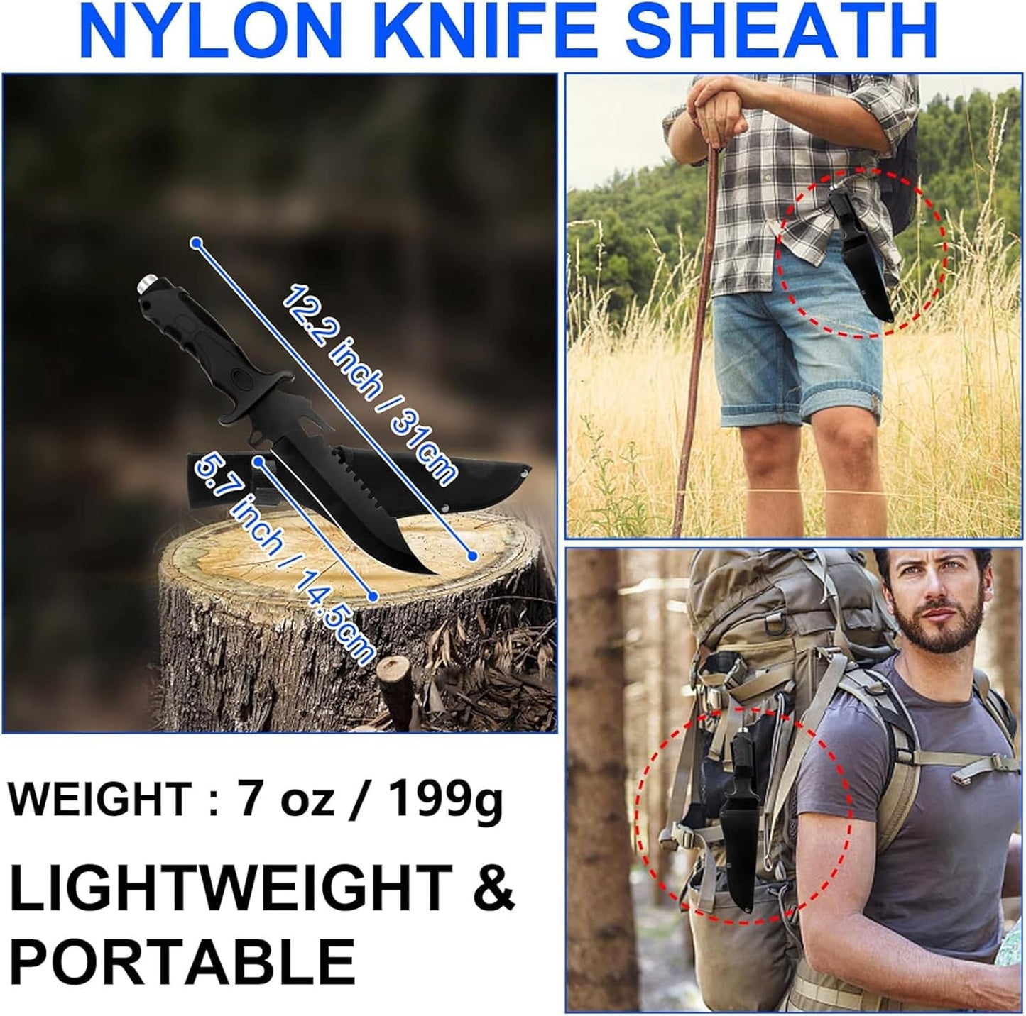 CLYZSTU Hunting Knife,Fixed-Blade Hunting Knives Multifunctional Survival Knife,5.7 Inch Blade Strong and Sharp Stainless Steel with Nylon Sheath For Outdoor Hunting Camping Fishing Hiking Self Defenses Field Survival S006B