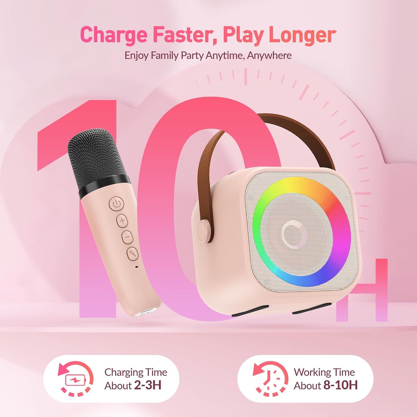 Karaoke Machine, Portable Bluetooth Karaoke Speaker with 2 Wireless Microphones and Party Lights for Kids and Adults, Birthday Gifts for Girls Boys Family Home Party (Beige2)