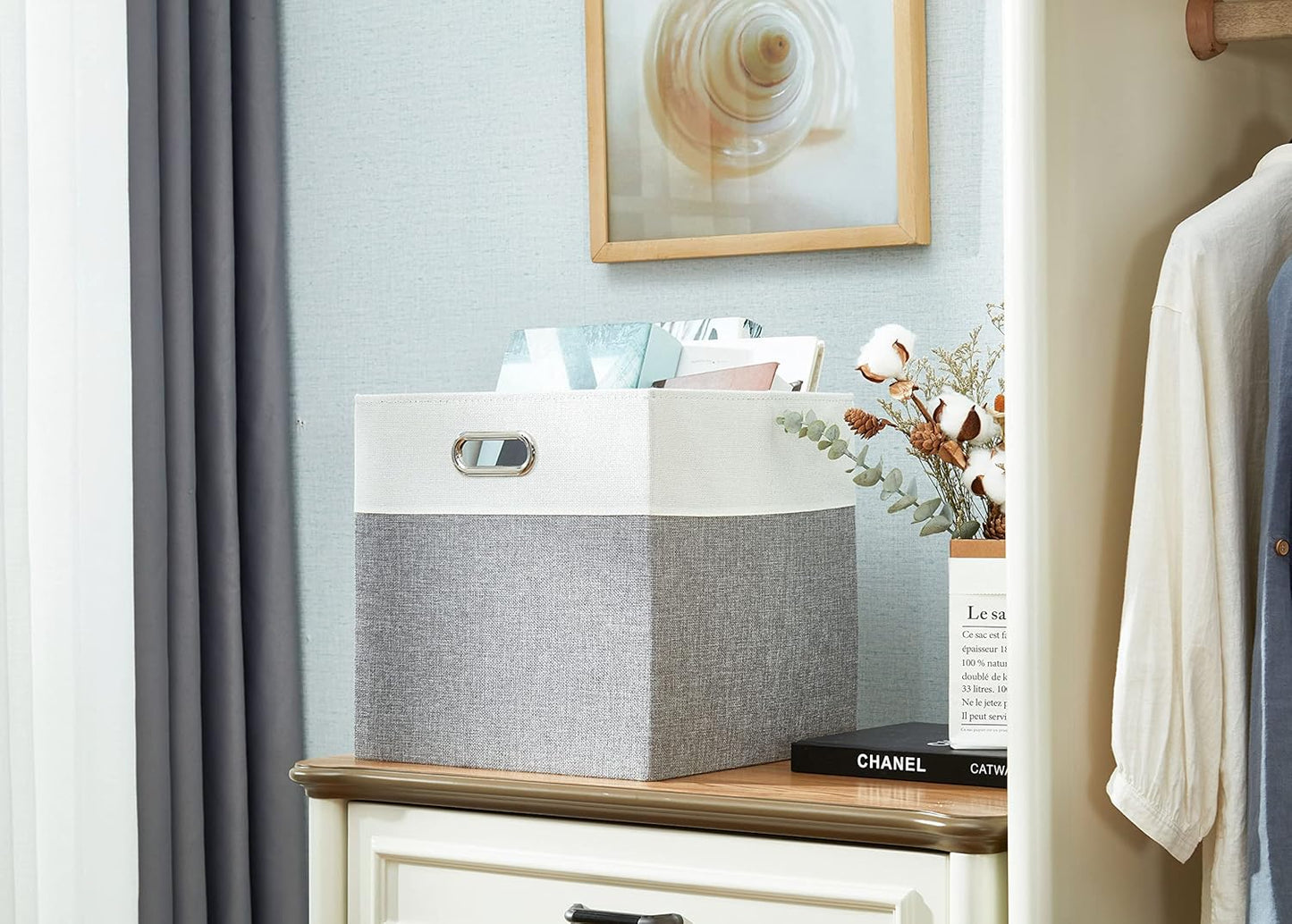 DECOMOMO Fabric Cube Storage Bin - Storage Baskets for Shelves, Kallax (Grey & White, 13 inch Cube) - 4 Pack