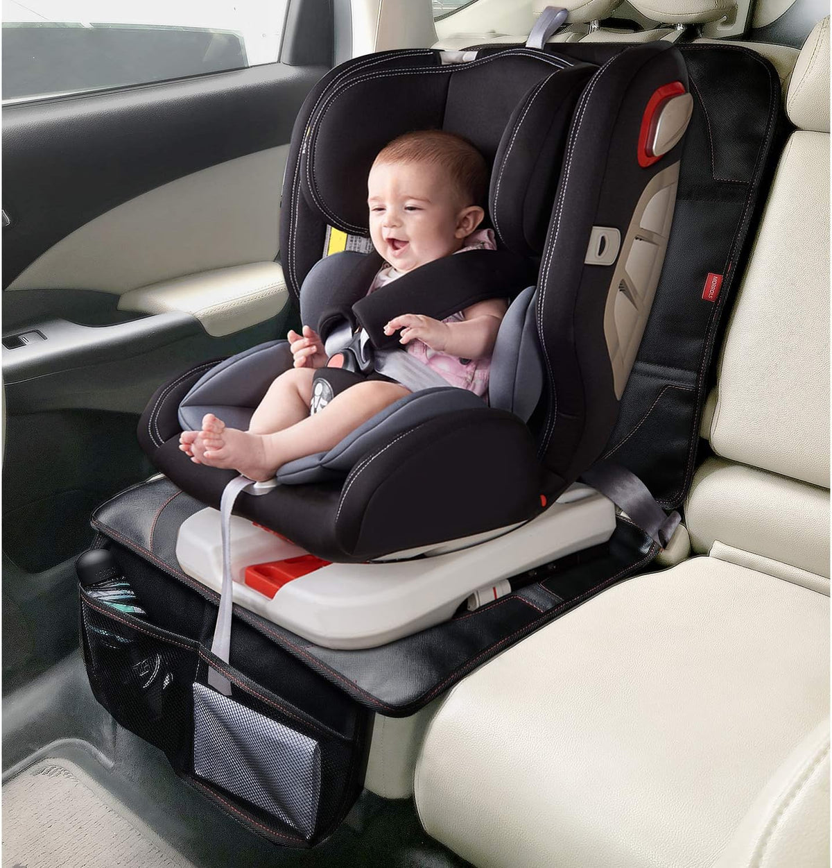 MORROLS Car Seat Protector, 2 Pack Seat Protector Carseat with Thickest Padding, Baby/Pets Car Seat Protector for Child Car Seat-Mesh Pockets-Waterproof-Universal Size(Black)