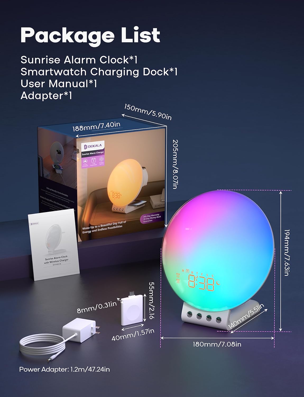 Sunrise Alarm Clock for Heavy Sleepers, Wake Up Light with Sunrise/Sunset Simulation, Dual Alarms & Natural Sounds, Snooze & Sleep Aid, FM Radio, 7 Colors Night Light for Bedroom, Ideal for Gift