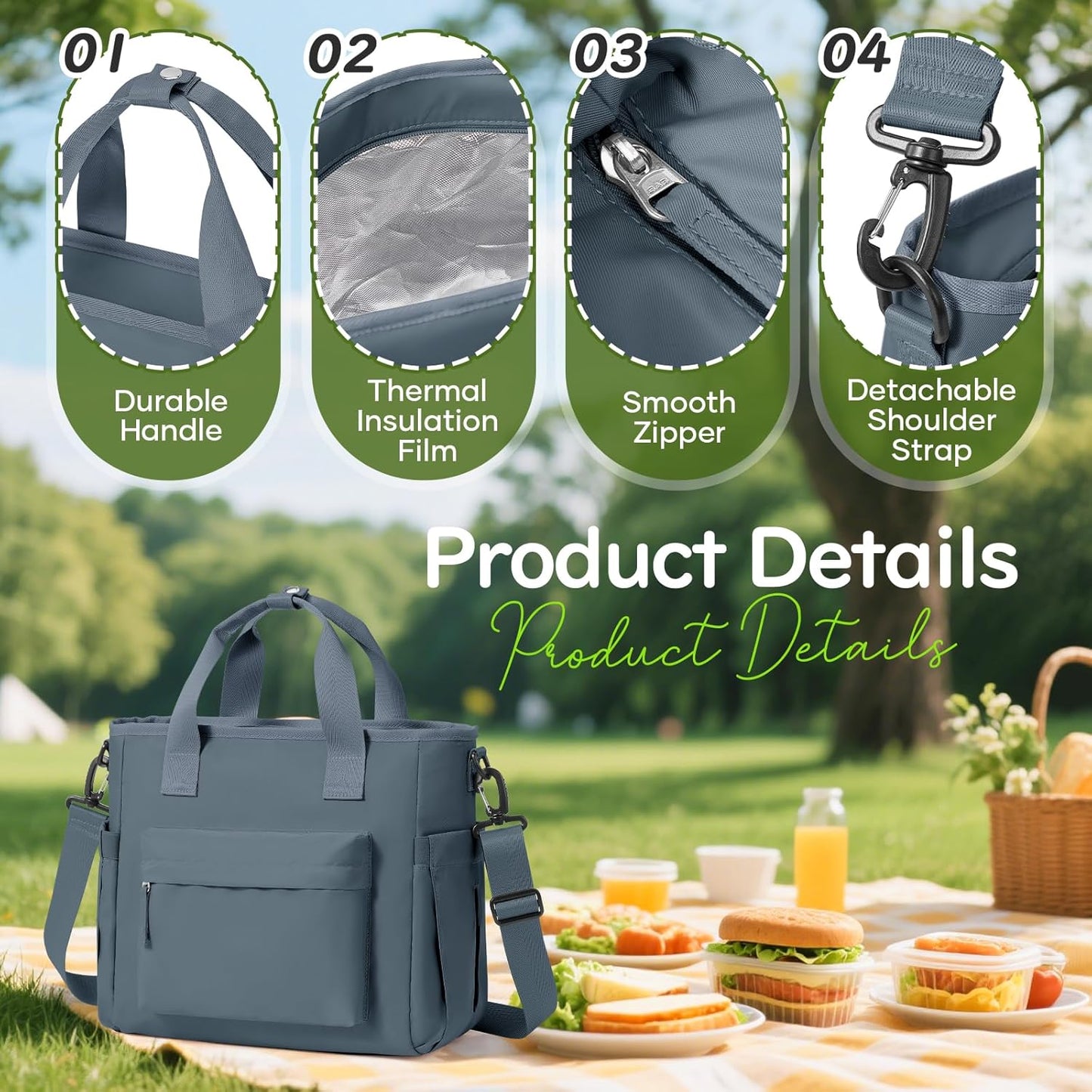 Lunch Bag Insulated Lunch Box Leakproof Lunch Tote Bags for Women Men,Portable Thermal Cooler Bag Lunch Containers with Shoulder Strap for Work, Family, Picnic, School, Outdoor,BBQ C2-Pinkpurple