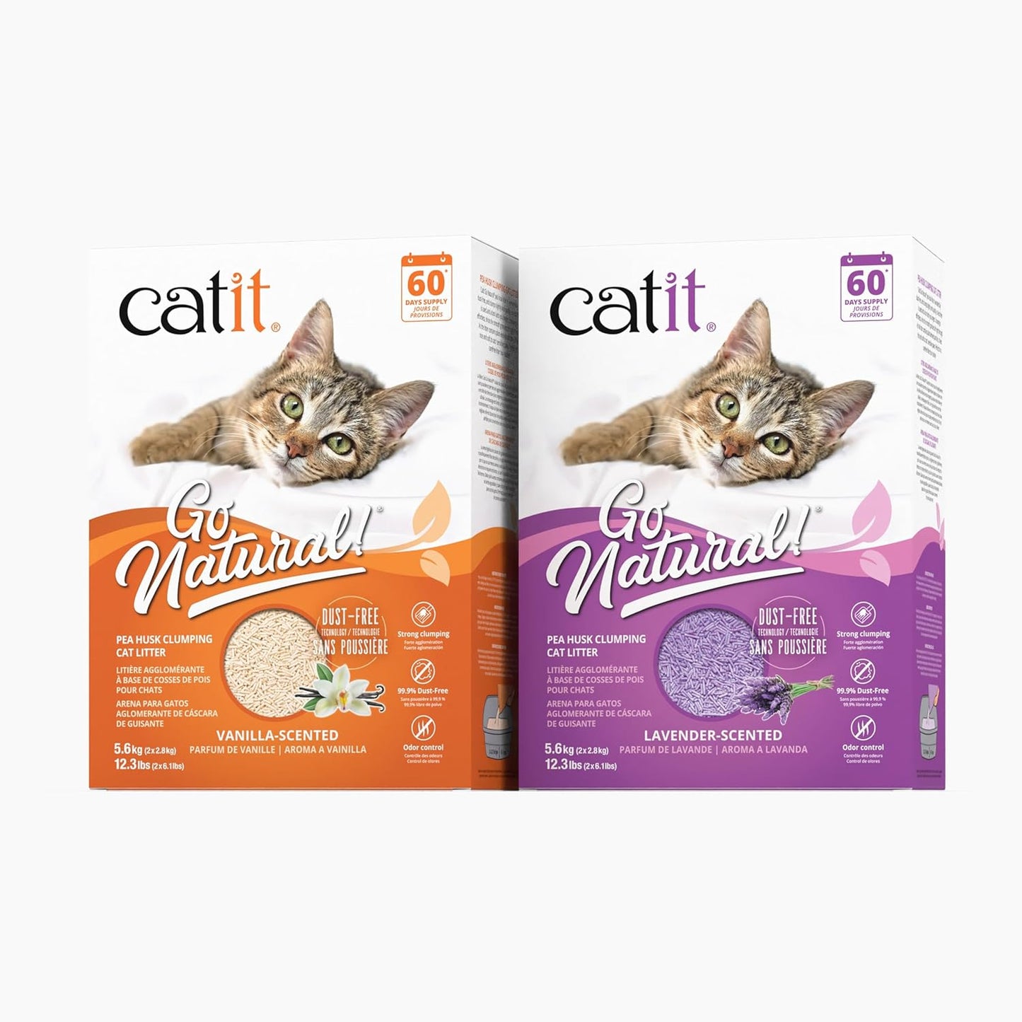 Catit Go Natural Pea Husk Clumping Cat Litter, Tofu, Vanilla 5.6 kg, Dust Free & Lightweight Cat Litter, Easy to Scoop Litiere Pour Chat