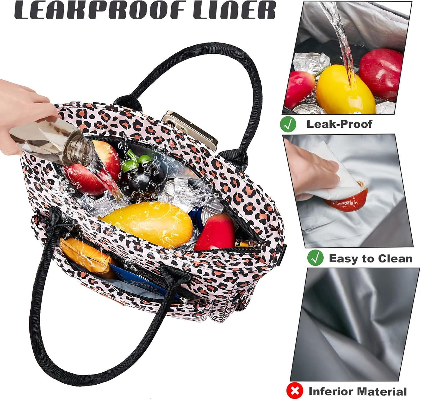 Lunch Bag for Women, Insulated Lunch Box for Work, Large Leakproof Cooler Purse with Side Pockets & Removable Shoulder Strap Women's Lunch Tote Bag for Picnic Work Beach Cute Lunch Bags (Heart)
