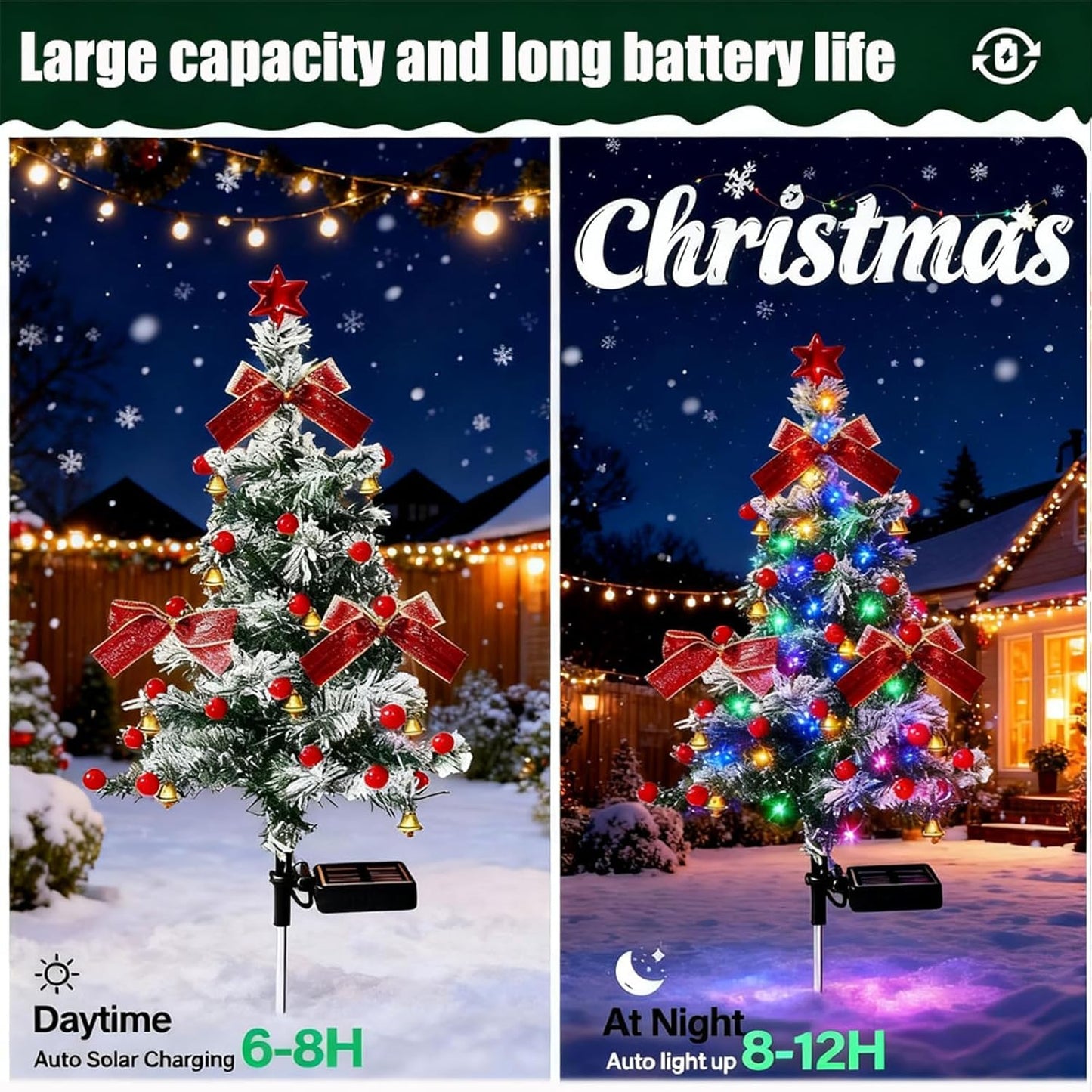 Upliftjoys Solar Christmas Trees Lights Outdoor Decoration Waterproof, Small Solar Power Xmas Tree Pathway Lights, Solared Christmas Stake Lights Yard Decor for Path Lawn Patio (B-1pc)