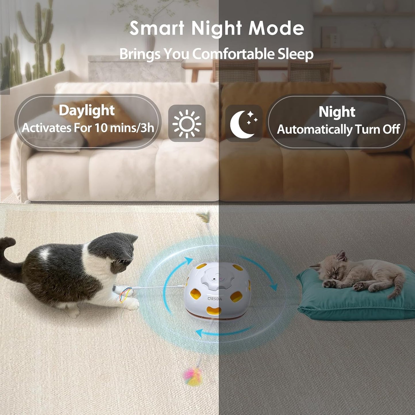 ORSDA Cat Toys Interactive, 4 in 1 Automatic Cat Toy, Hide and Seek, Whack a Mole, Magic Wand, Chasing Feather, with 4 Replacements, USB Rechargeable, for All Breed Sizes