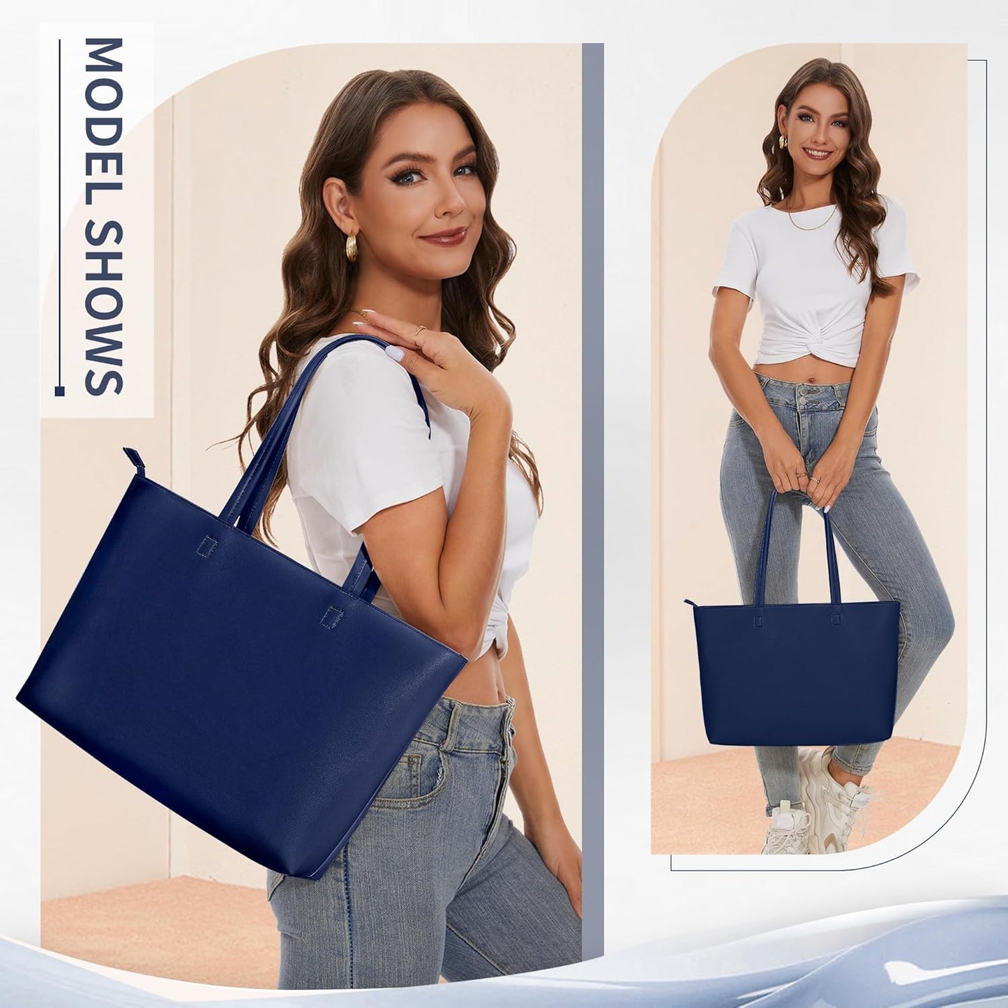KALIDI Tote Bag Zipper Shoulder Bag Faux Leather Purses for Women Large Casual Handbag Work Dating College